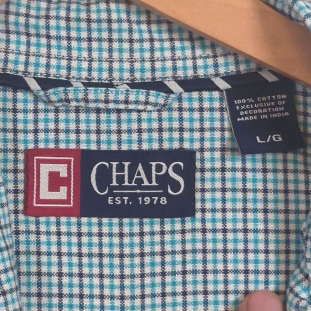 Chaps Chaps Shirt Mens Large Yellow Aqua Stretch Easy Care Button Down Pocket Two Size US L / EU 52-54 / 3 - 5 Thumbnail