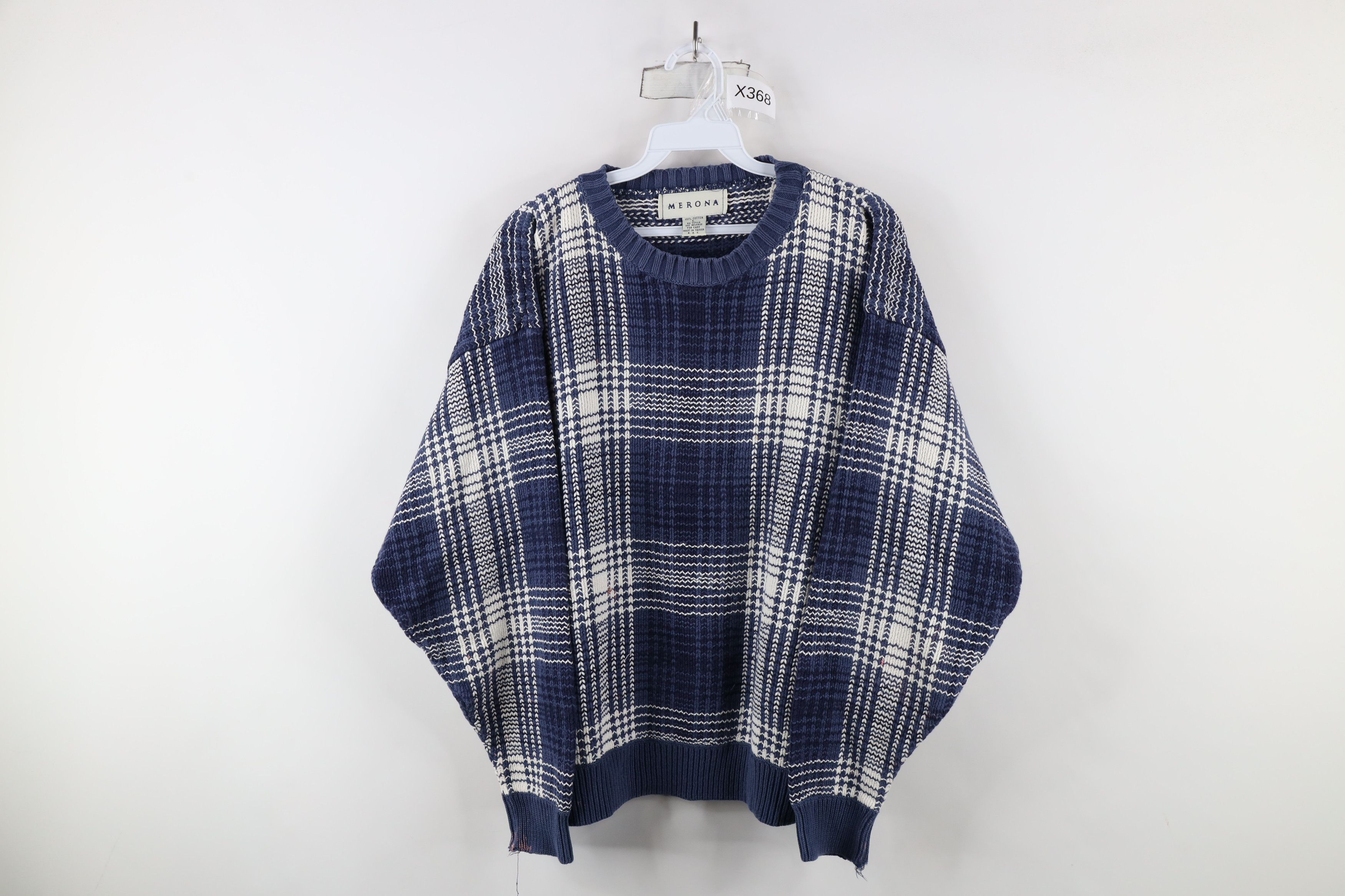 Vintage Vintage 90s Streetwear Chunky Knit Crewneck Sweater Plaid Size US L / EU 52-54 / 3 - 1 Thumbnail