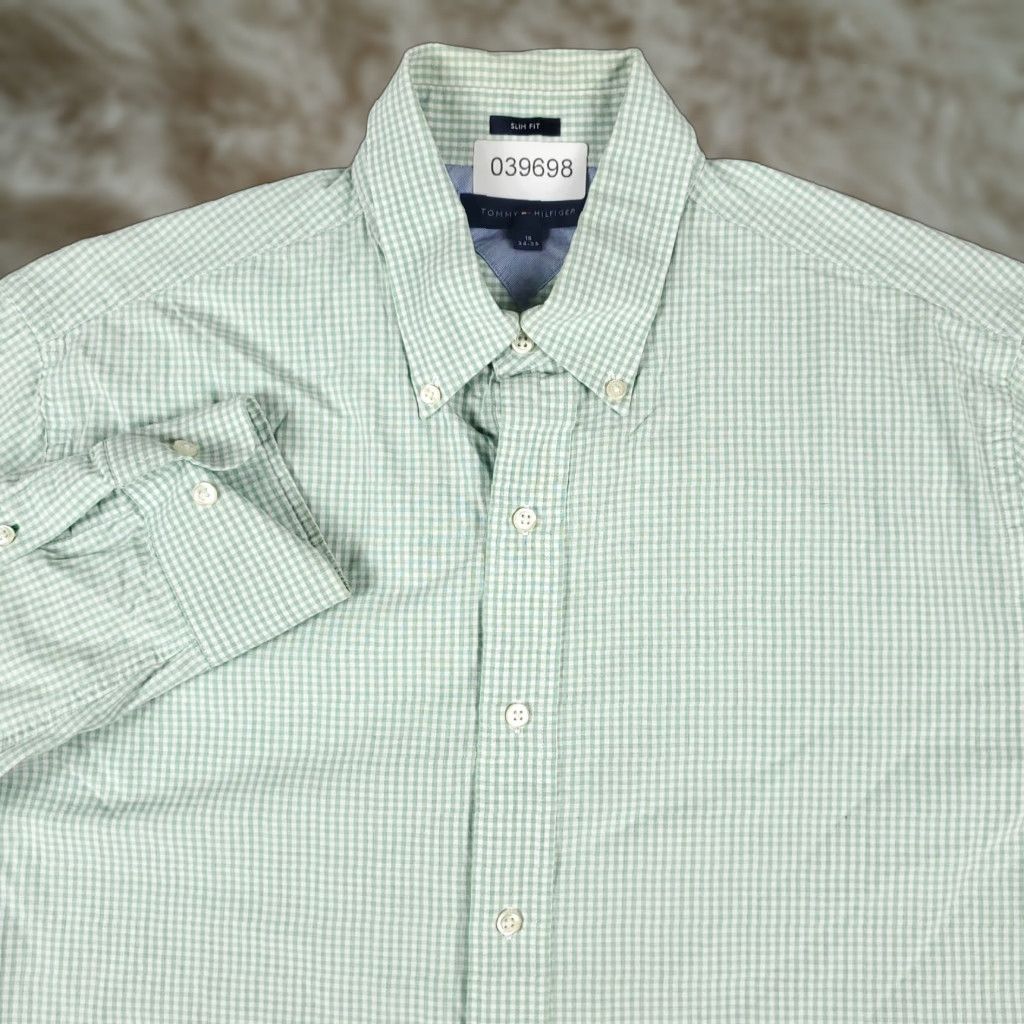 Tommy Hilfiger Tommy Hilfiger Shirt Mens 16 Green Check Dress Button Up Long Sleeve Shirt Dress Shirt Green 16 Tommy Hilfiger Men’s Button Up Dress Shirt Size 42R - 1 Thumbnail