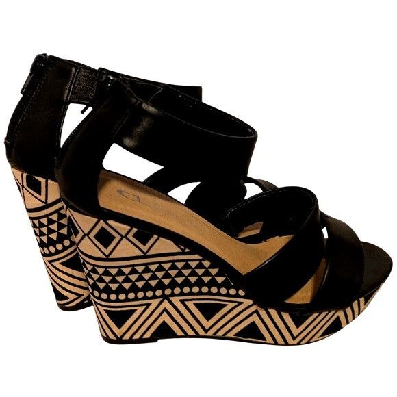 Other Black & White Geometric Pattern Wedge Sandals With Ankle Str Size US 8 / IT 38 - 4 Thumbnail