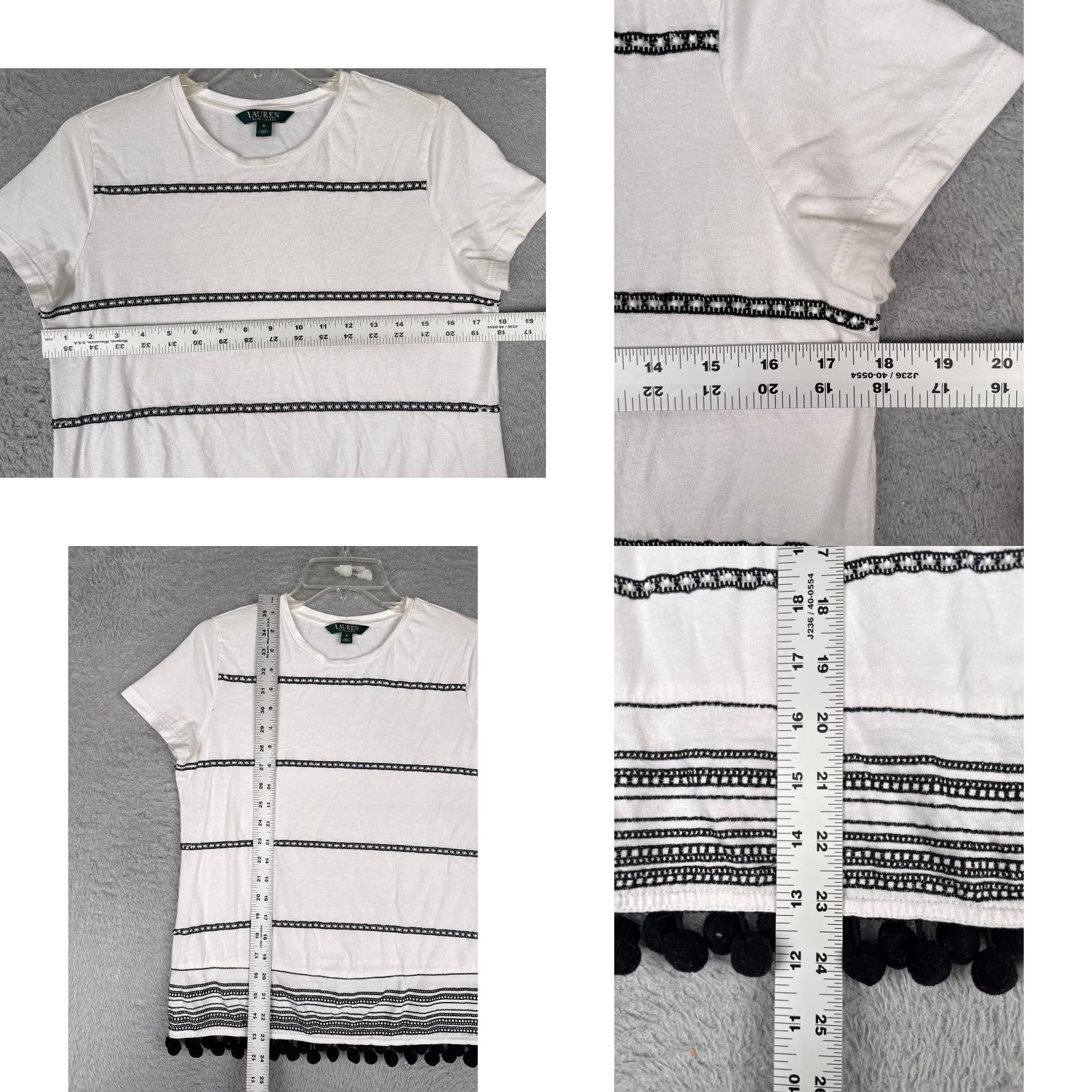 Ralph Lauren Lauren Ralph Lauren Shirt Women Medium White Black Crew Cotton Blend Pompom Trim Size M / US 6-8 / IT 42-44 - 8 Thumbnail