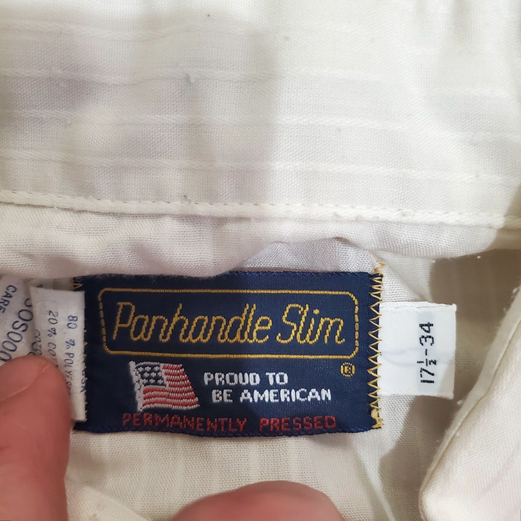 Vintage VINTAGE Panhandle Slim Shirt Western Striped 17.5 34 Pearl Snap Made USA Cowboys Beige White Cotton Twill Button-Up Casual Mens Size US XXL / EU 58 / 5 - 5 Thumbnail
