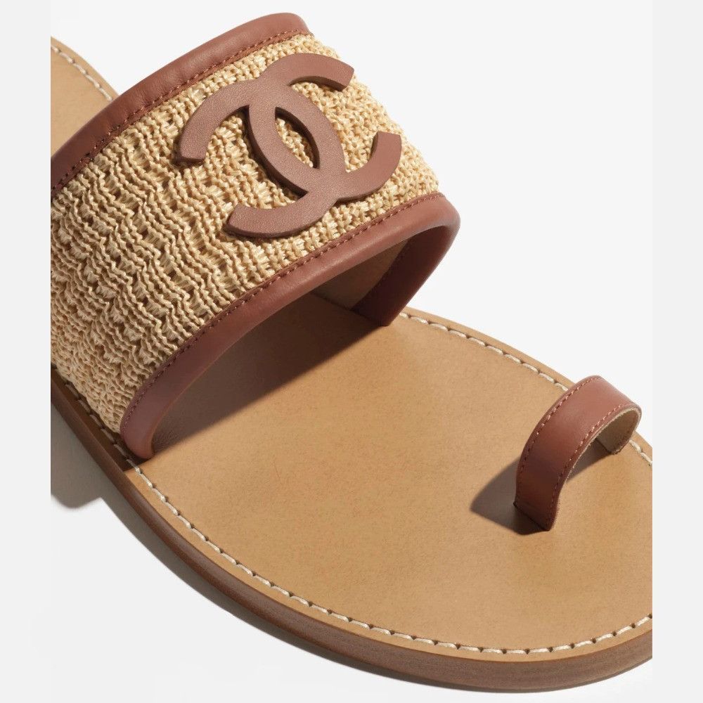 Chanel os11x0426 Chanel Raffia Thong Sandals in Beige/Brown Size US 7.5 / IT 37.5 - 3 Thumbnail