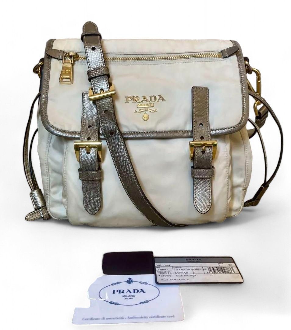 Prada Prada - Shoulder Bag Crossbody White Nylon Leather Gold Size ONE SIZE - 2 Thumbnail