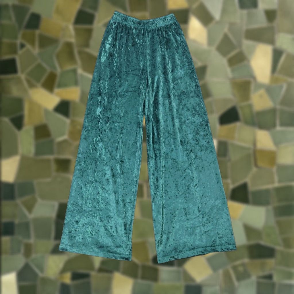 Velvet VINTAGE Star Cody Dark Green Velvet Wide Leg Pants S Bohemian 90s Hippie Womens Pants Size 28" / US 6 / IT 42 - 1 Thumbnail
