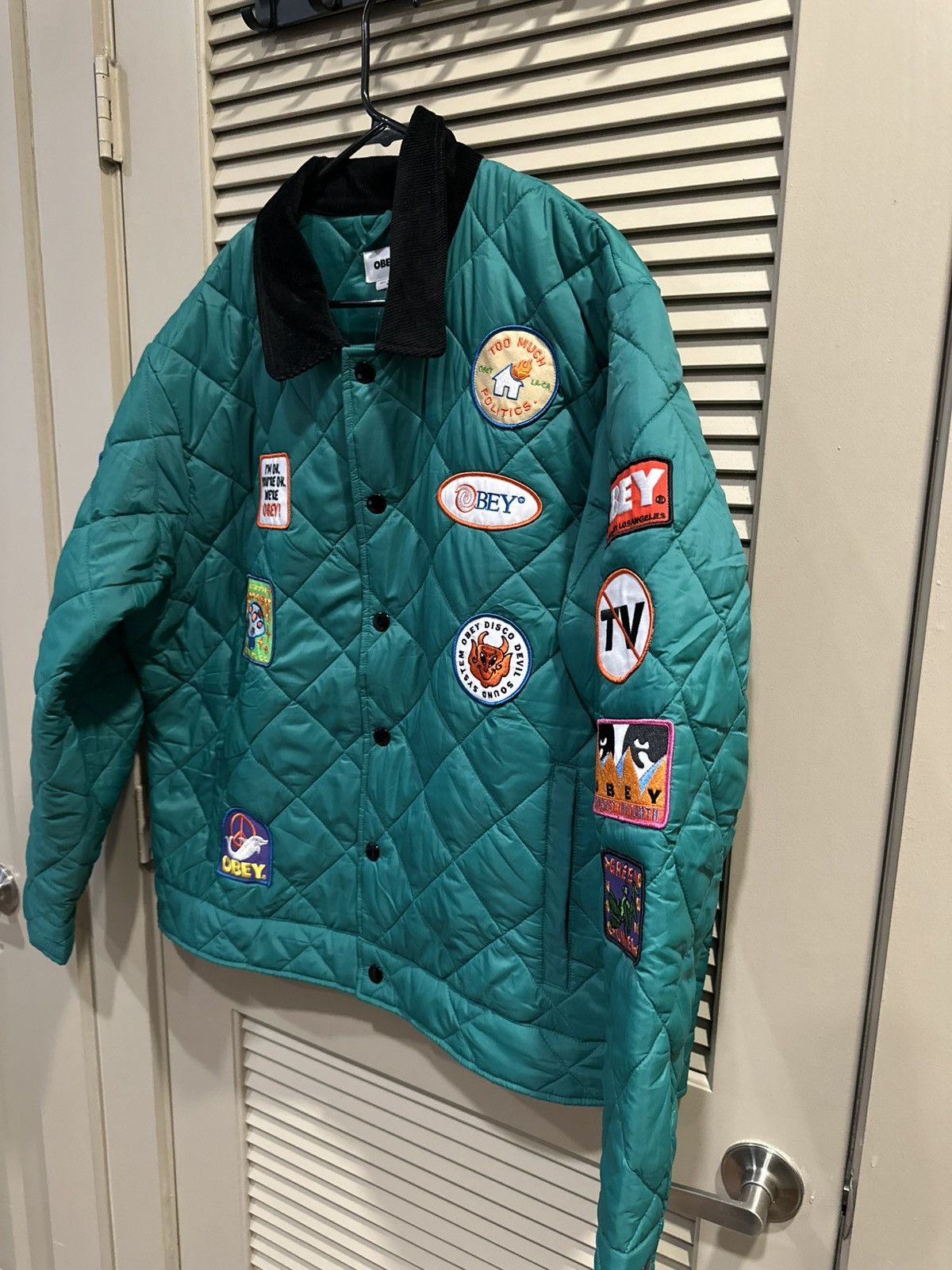 Obey Obey Green Patch Work Quilted Jacket – Size XL – New Size US XL / EU 56 / 4 - 4 Thumbnail