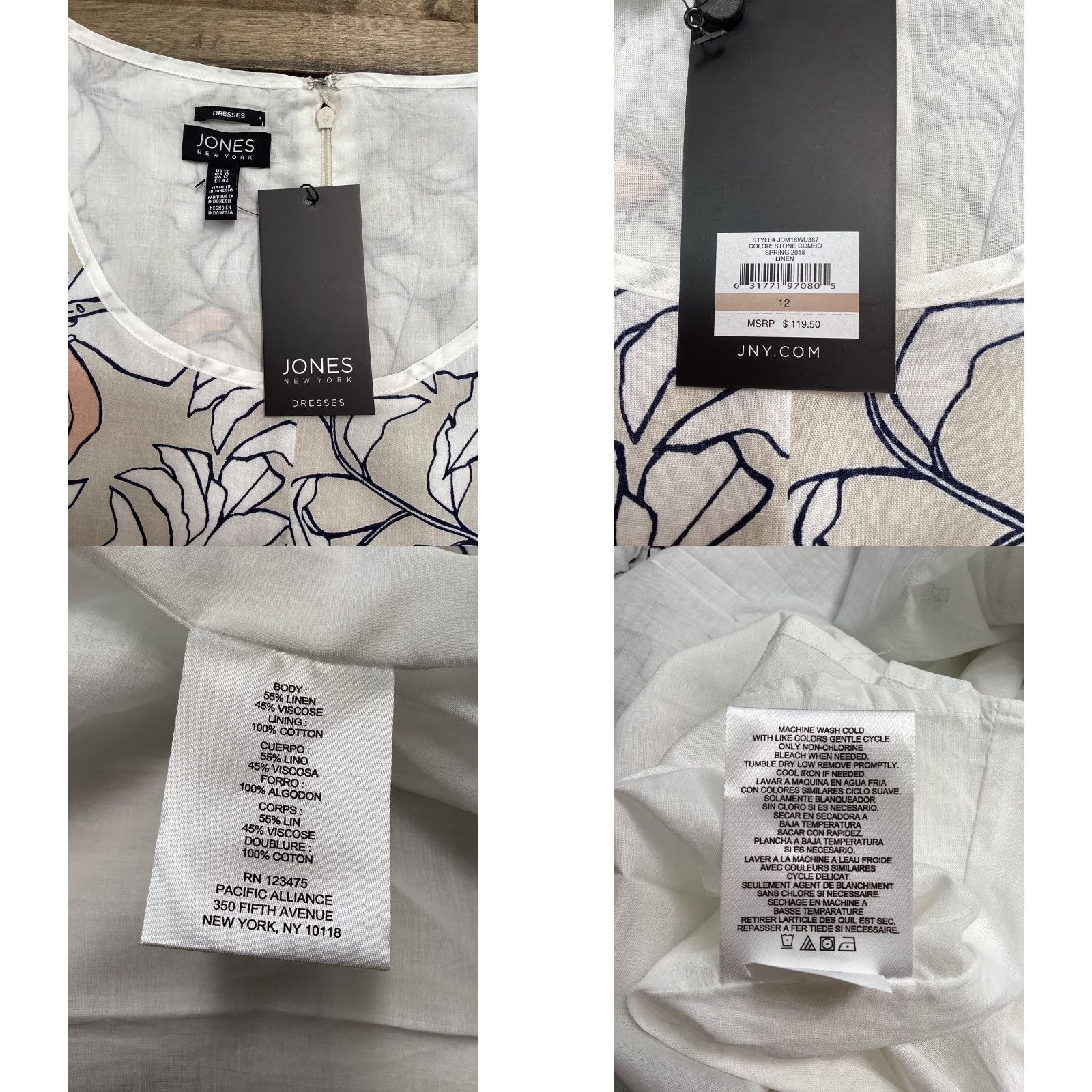 Jones New York Jones New York Linen Dress Women 12 Handkerchief Hem Sleeveless Floral Stone Combo Beige Knee Length A-Line Zip Placeholder? Size XL / US 12-14 / IT 48-50 - 8 Thumbnail