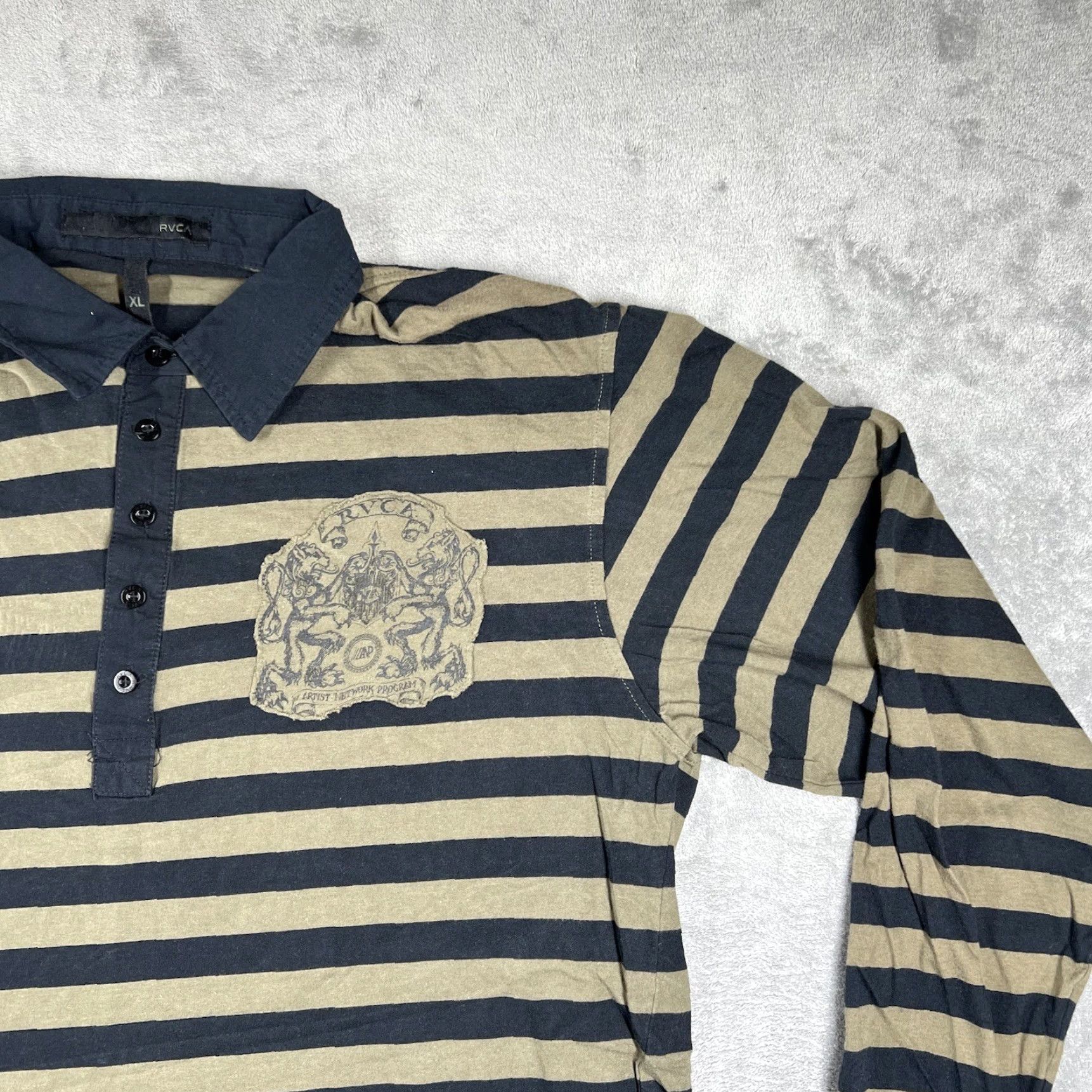 RVCA RVCA Men's XL Long Sleeve Polo Shirt Striped Olive Green Black 5 Button Size US XL / EU 56 / 4 - 5 Thumbnail