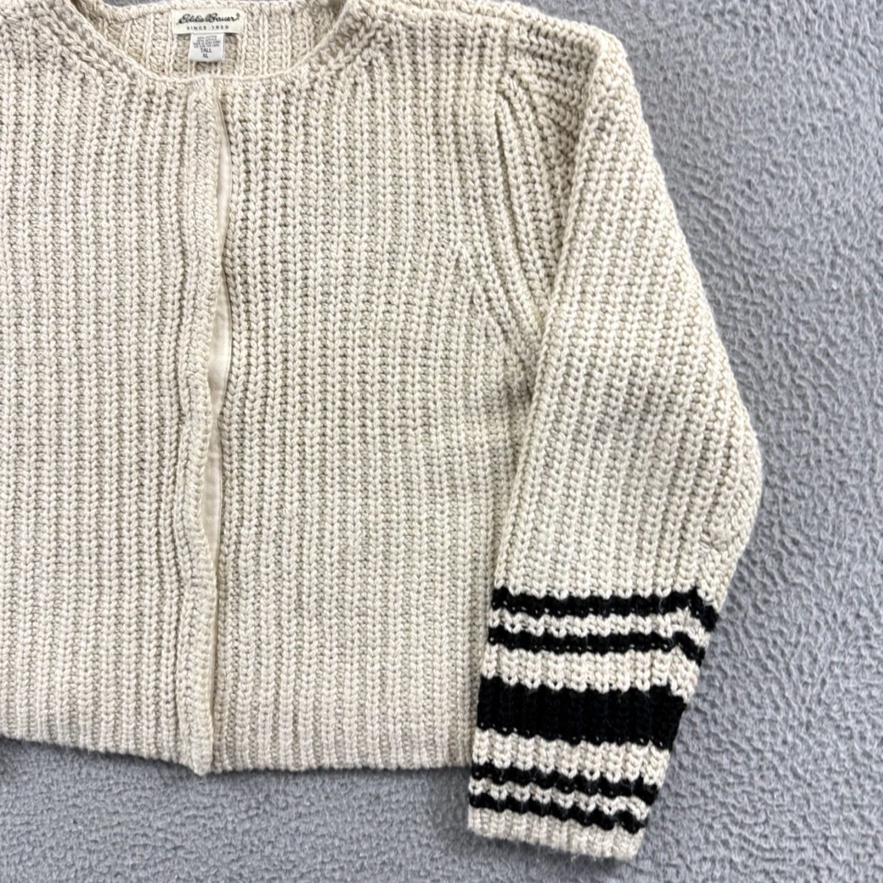 Eddie Bauer VINTAGE Eddie Bauer Sweater Womens XL Tall Ivory Knit Ribbed Snap Cropped Striped Boho Size XL / US 12-14 / IT 48-50 - 5 Thumbnail