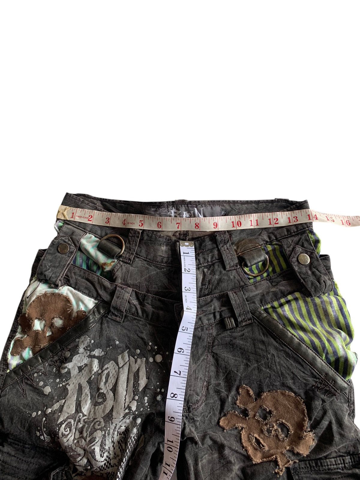 If Six Was Nine FLARE RAIN DOUBLE WAIST PUNK SKULL CUSTOM DISTRESSED DENIM Size US 28 / EU 44 - 17 Thumbnail