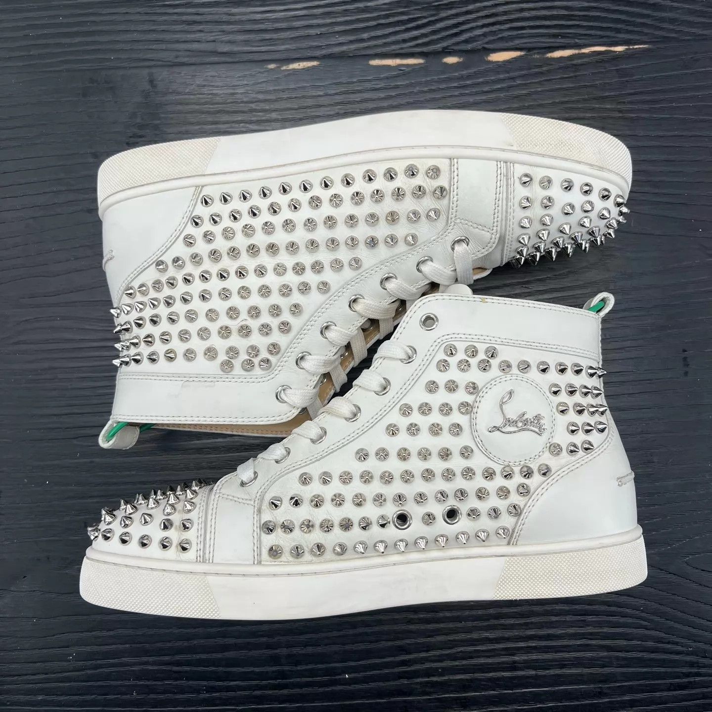 Christian Louboutin cl high-top silver rivet sneakers 42 worn a few times Size US 9 / EU 42 - 2 Thumbnail