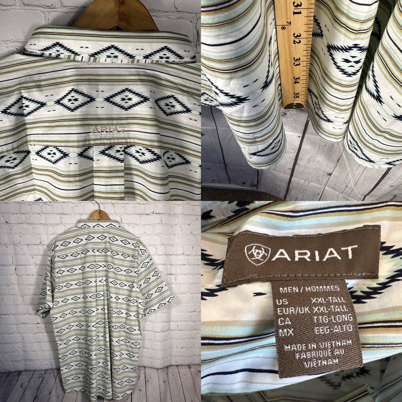 Ariat Ariat Shirt Mens XXL Tall Classic Fit Christopher Aztec Print Short Sleeve Geometric Multicolor Collared Button-Up Pockets Western 90s? Size US XXL / EU 58 / 5 - 8 Thumbnail