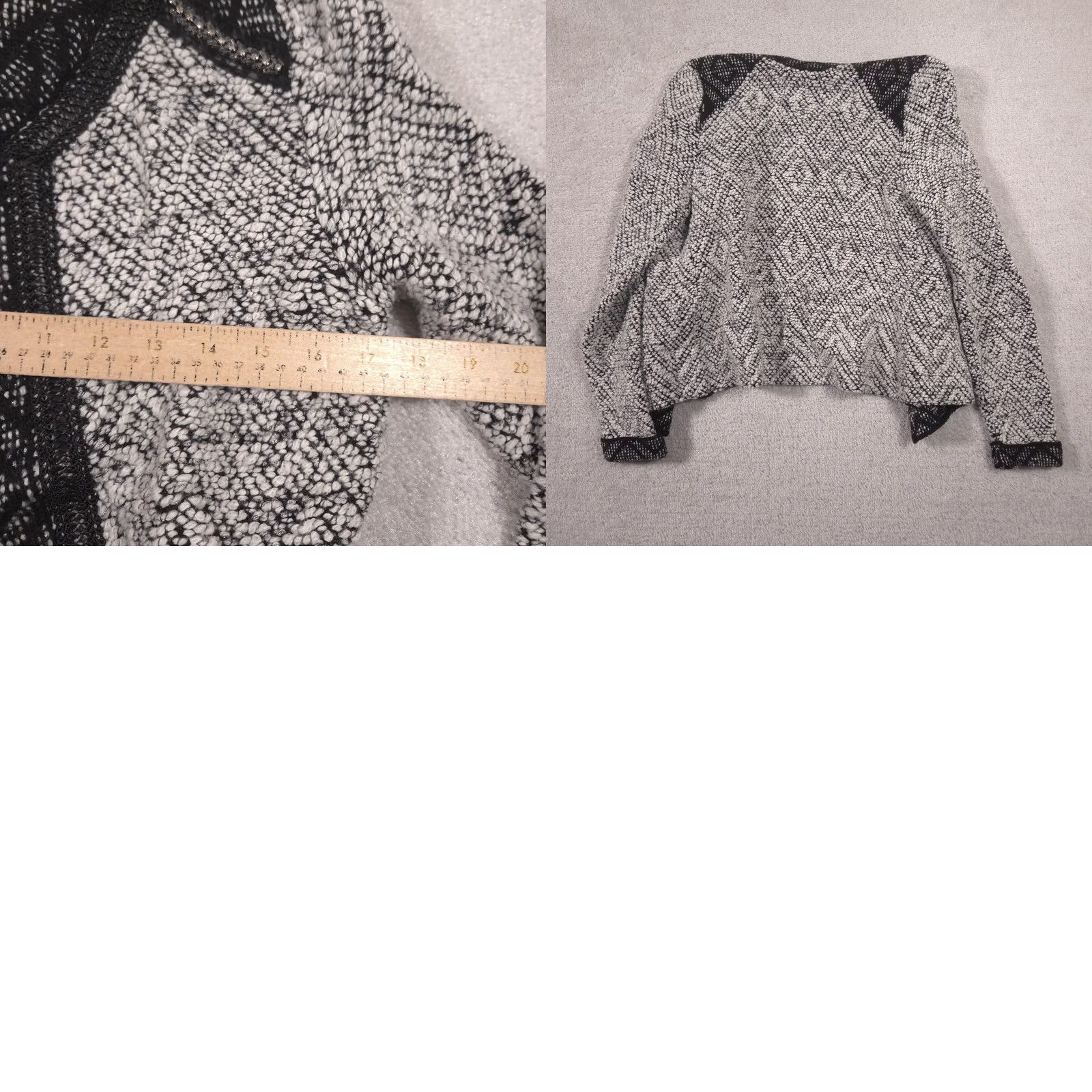 Vintage Chico's Cardigan Sweater Womens 0 Gray Beaded Open Front Geometric Chunky Knit Size XS / US 0-2 / IT 36-38 - 9 Thumbnail