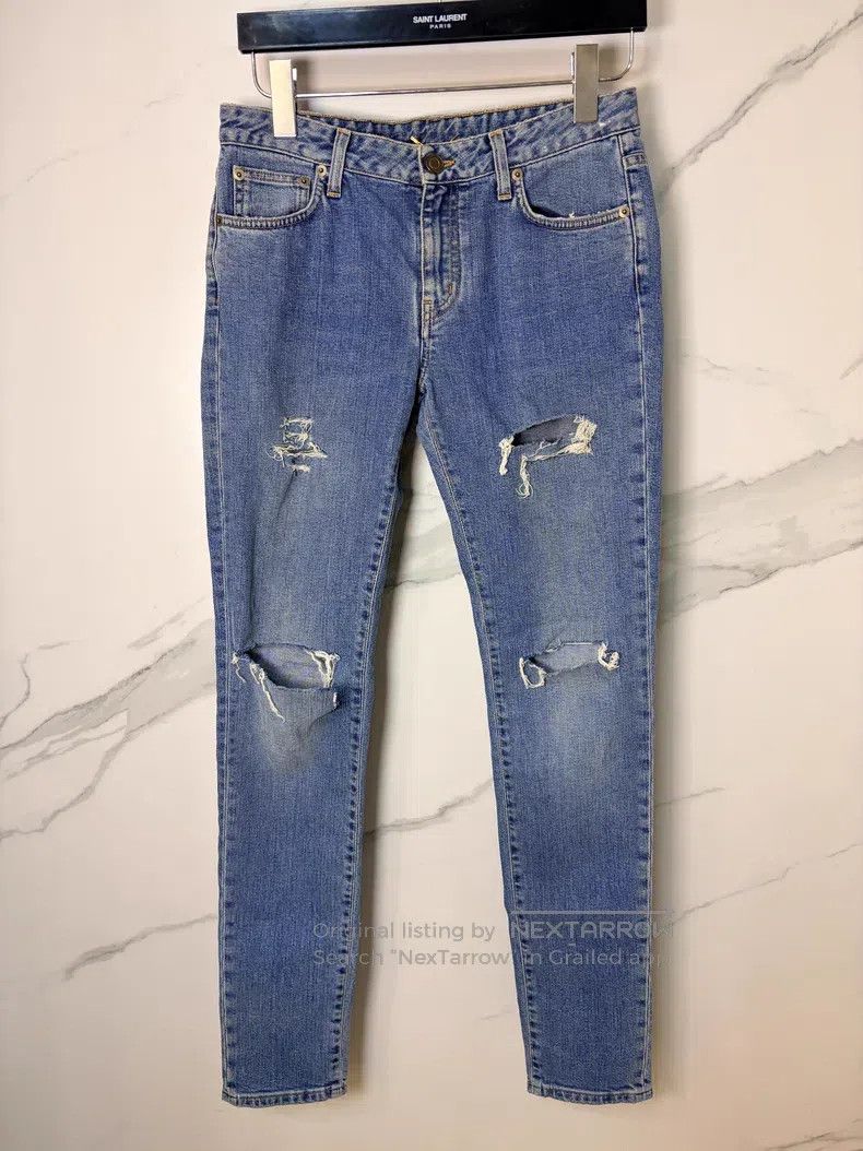 Saint Laurent Paris Saint Laurent Paris Light Blue Destroyed Jeans Size US 29 - 1 Thumbnail