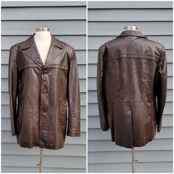 Vintage Vintage 70s Western Brown Leather Faux Fur Fleece Insulated Size US L / EU 52-54 / 3 - 1 Thumbnail