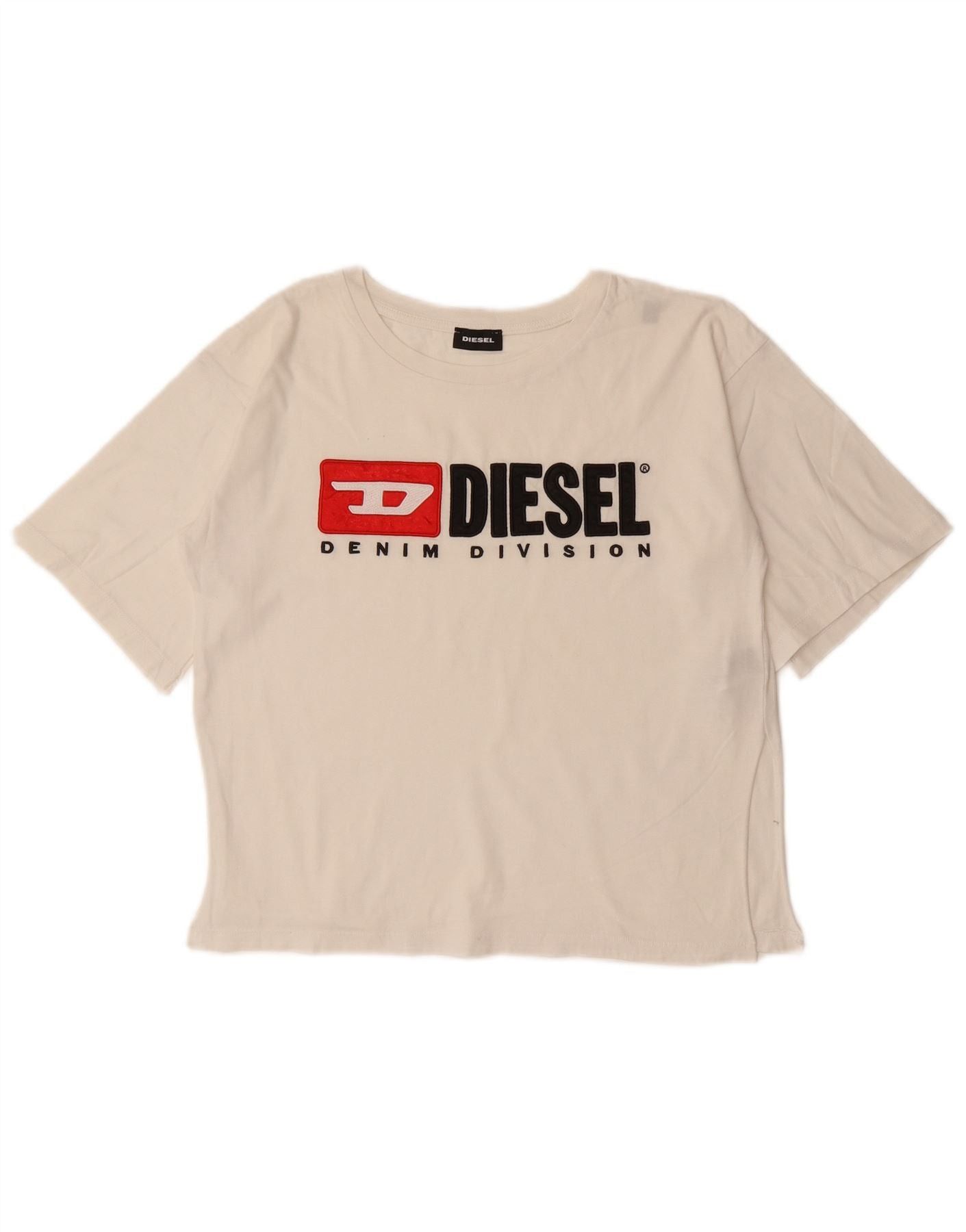 Diesel Womens Crop Graphic T-Shirt Top UK 12 Medium White Cotton Size XS / US 0-2 / IT 36-38 - 1 Thumbnail