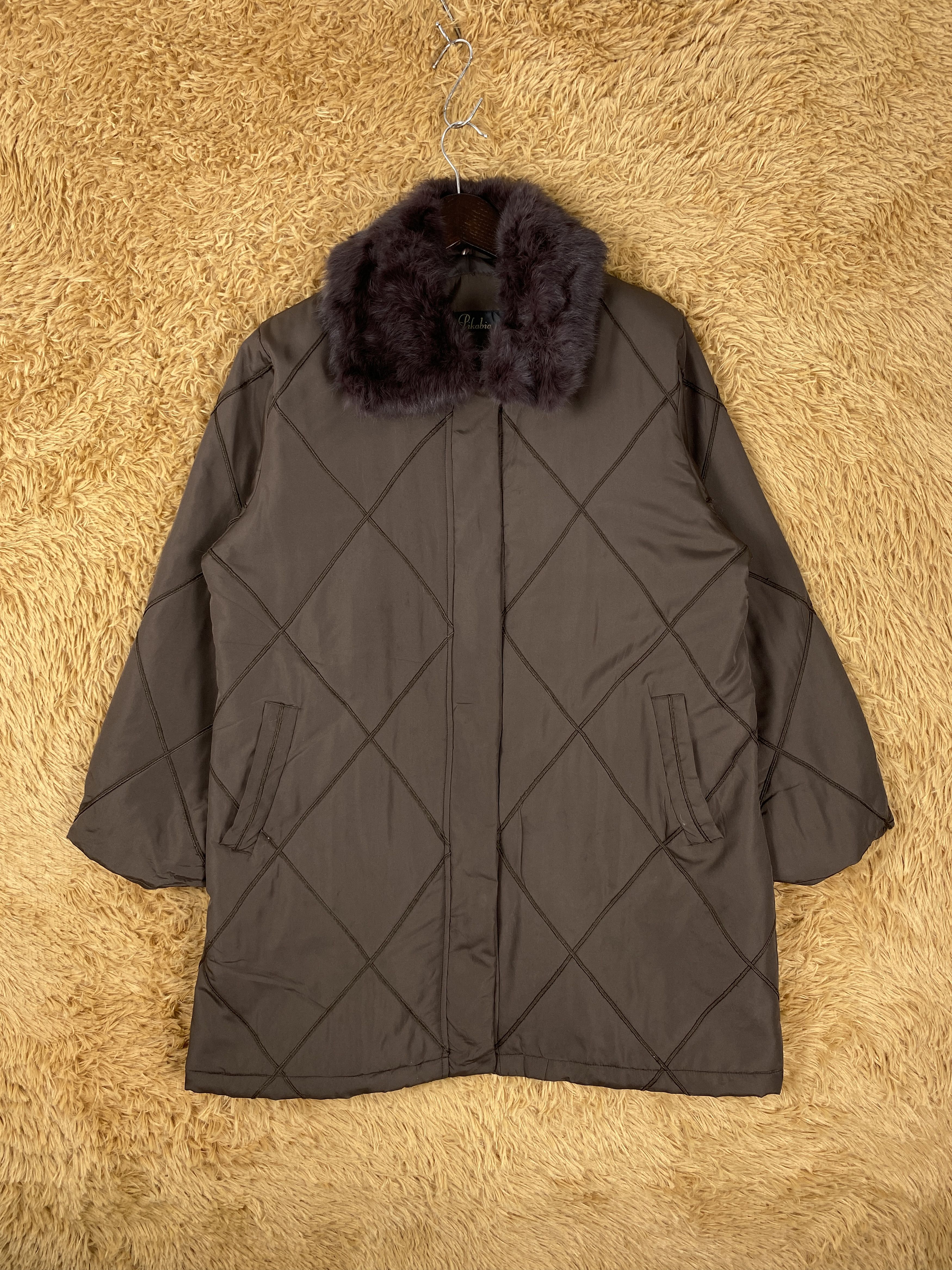 Japanese Brand Vintage Pikabia Fur Collar Quilted Long Jacket J2126 Size S / US 4 / IT 40 - 1 Thumbnail