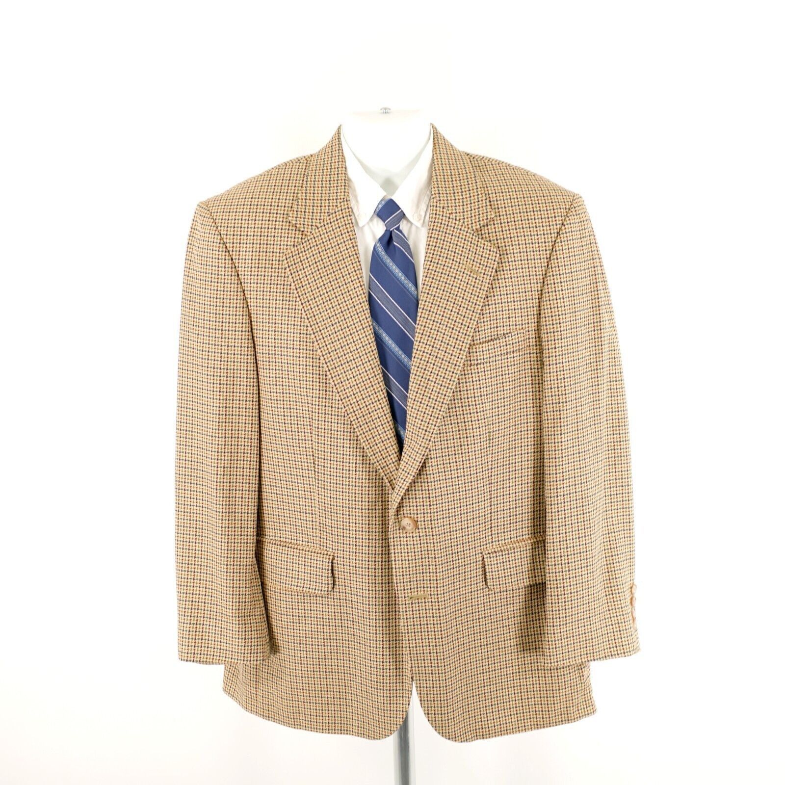 Lands' End Land's End Wool Silk Houndstooth 2 Button Sport Coat 42R Tan Size 42R - 5 Thumbnail