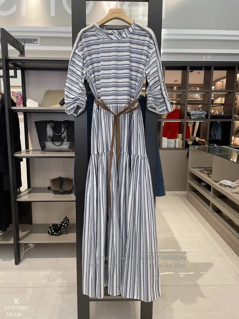 Brunello Cucinelli Brunello Cucinelli Blue Striped Cotton Dress Size M / US 6-8 / IT 42-44 - 1 Thumbnail