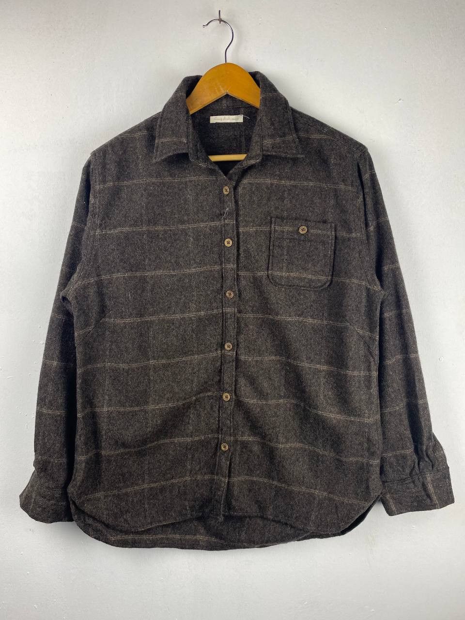 image of Cashmere Wool x Flannel Vintage s Wool Flannel Shirt Nice Design in Brown (Size Large)