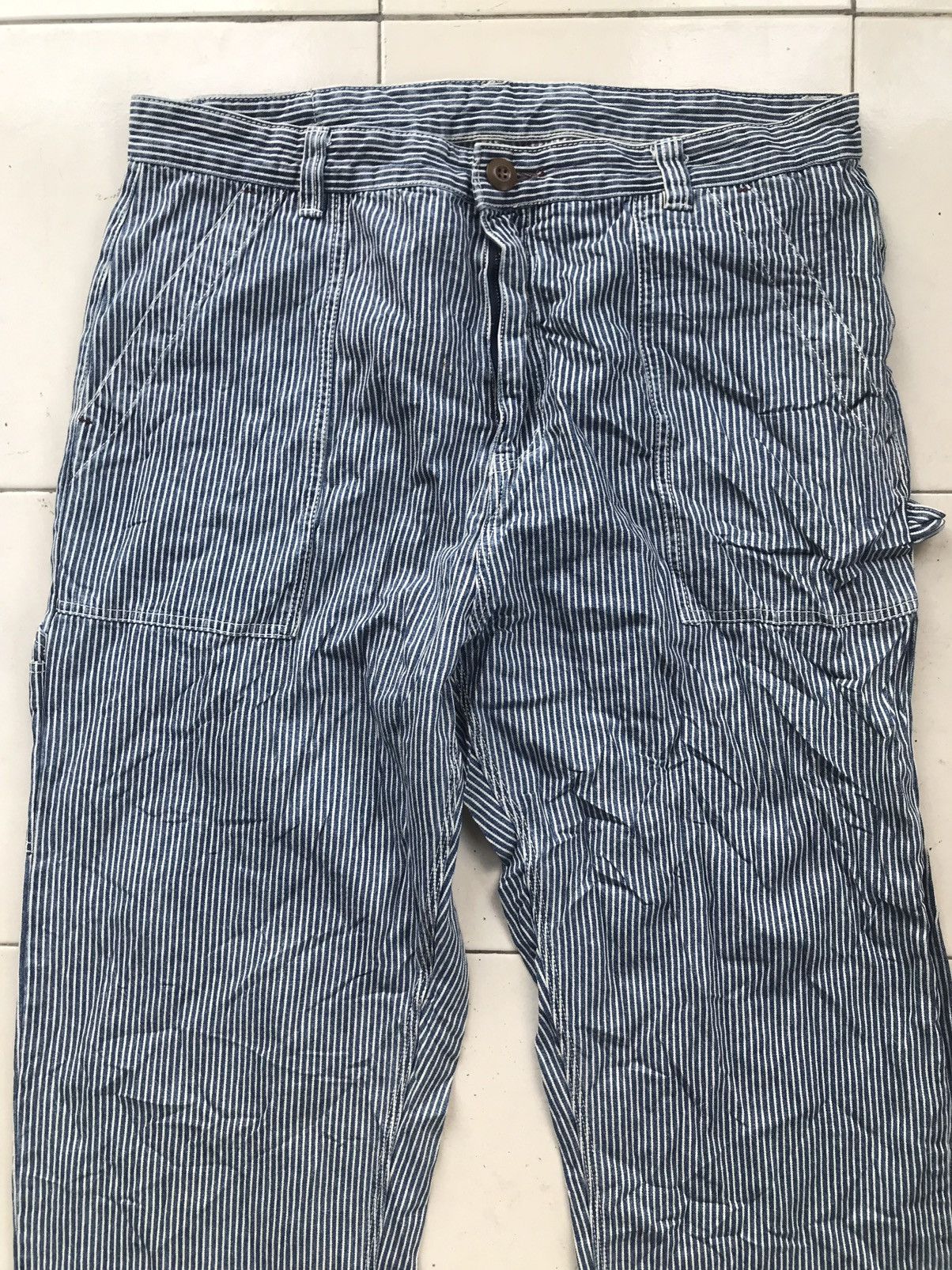 Japanese Brand Rough Overalls Stripe Workwear Jeans Size US 36 / EU 52 - 3 Thumbnail