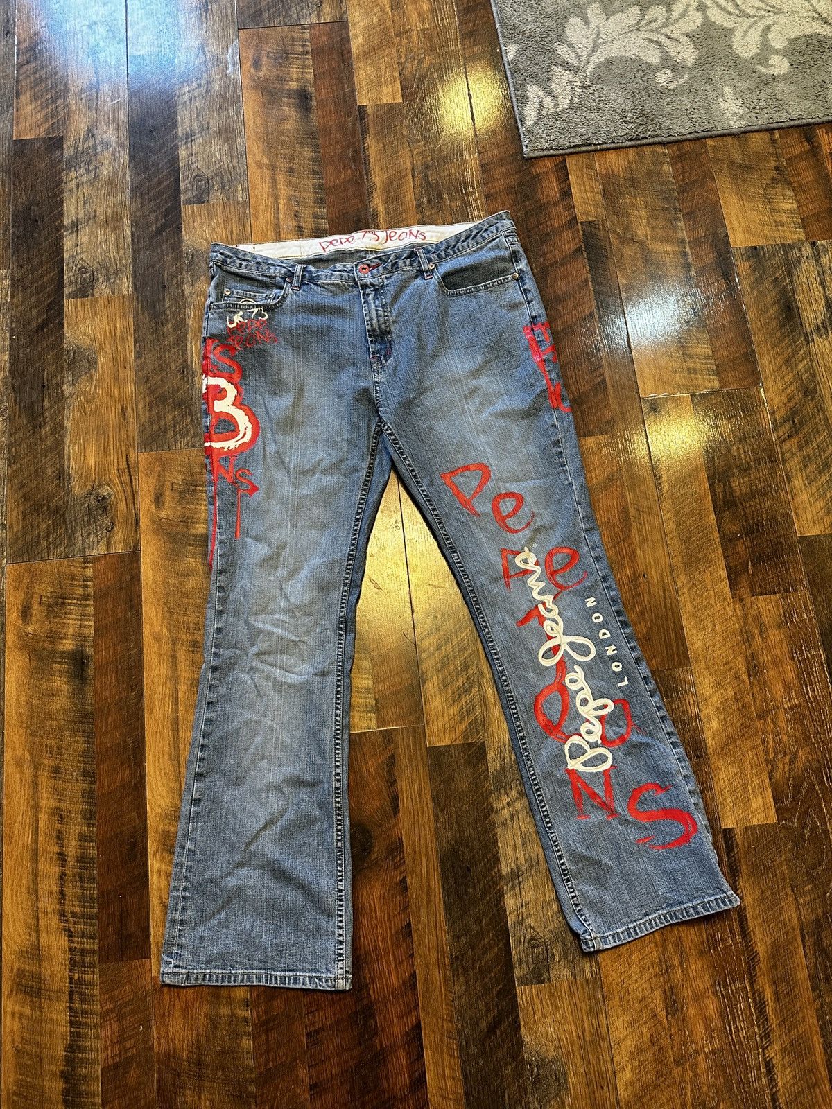 image of Y2K Pepe Jeans Uk Affliction Style Grunge Skater Flare Jeans in Blue, Men's (Size 38)