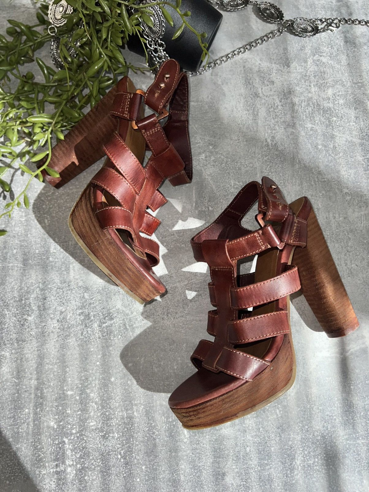 Diesel Diesel Platform Sandals – Vintage 00s Leather High Heels Size US 6 / IT 36 - 2 Thumbnail
