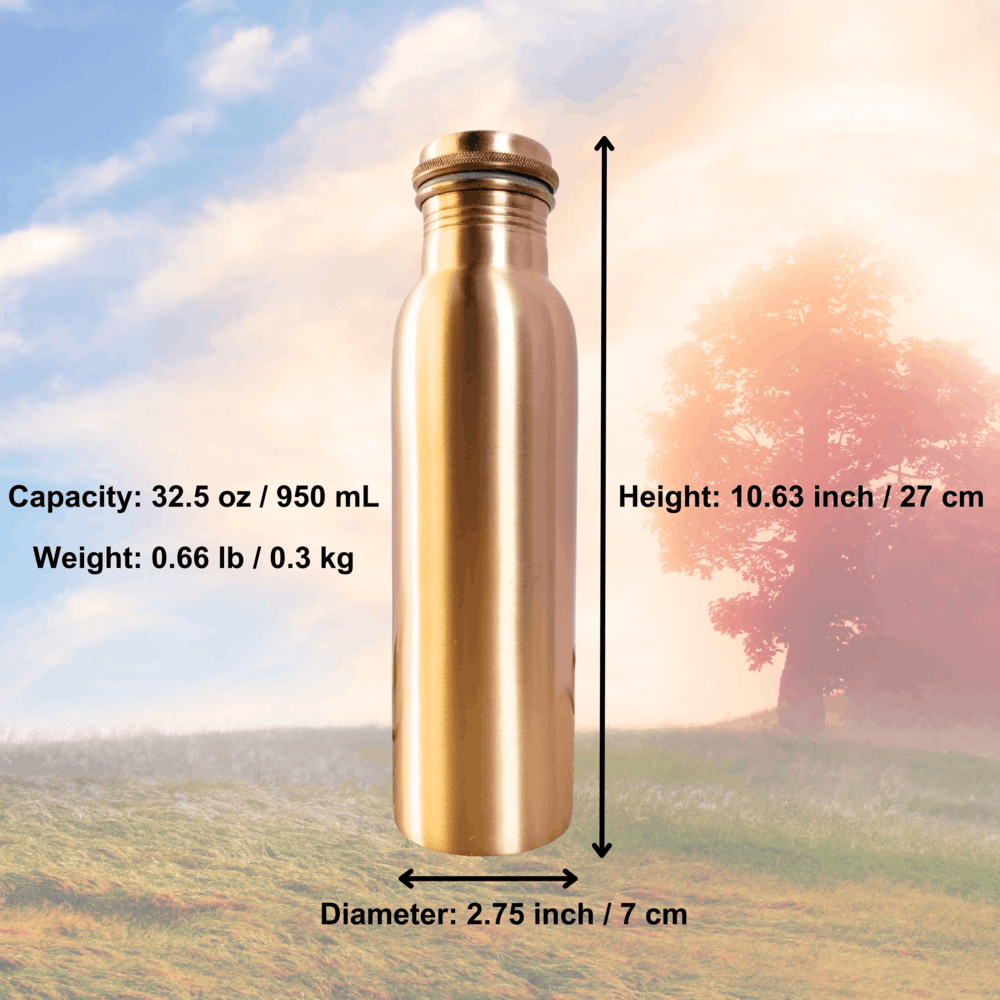 Handmade NEW 100% Plain Finish Copper Water Bottle, 32.5 oz/950 mL Size ONE SIZE - 2 Thumbnail