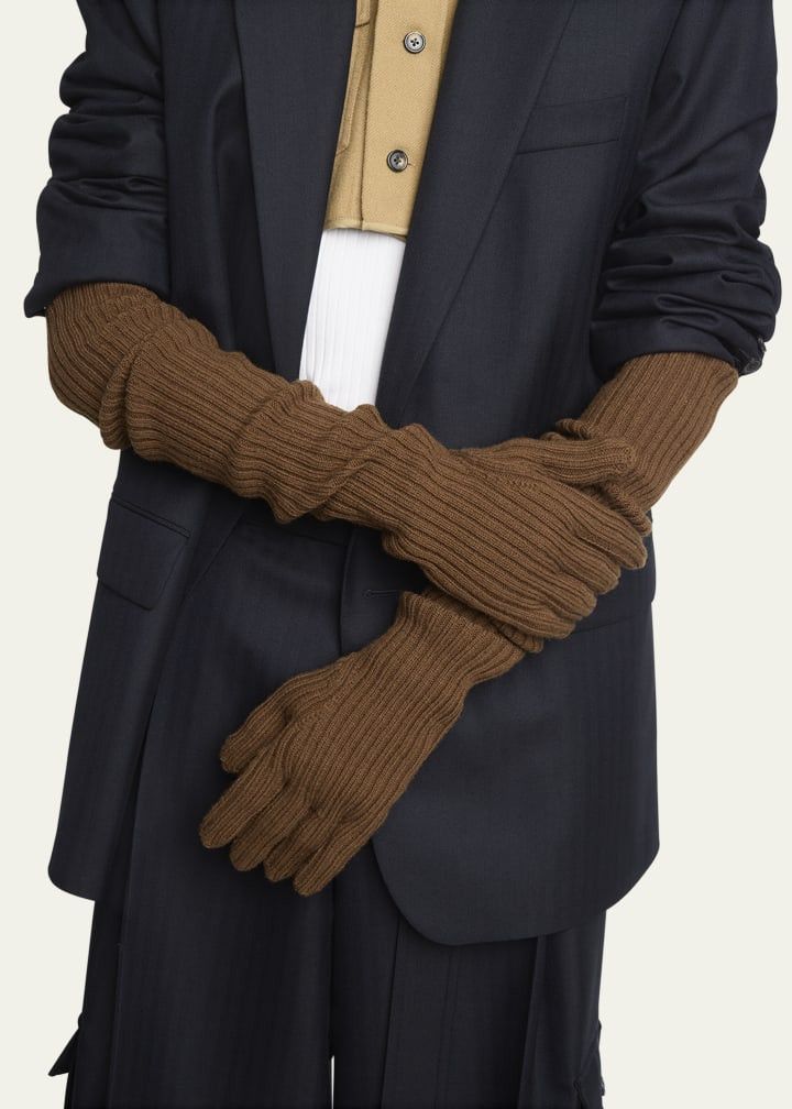 Dries Van Noten o1s22i1n1124 Size: OS / Large Virgin Wool Gloves in Brown Size ONE SIZE - 2 Thumbnail