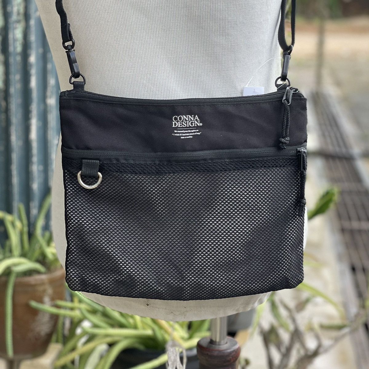Japanese Brand Black Crossbody with Netting Front Pocket Size ONE SIZE - 2 Thumbnail