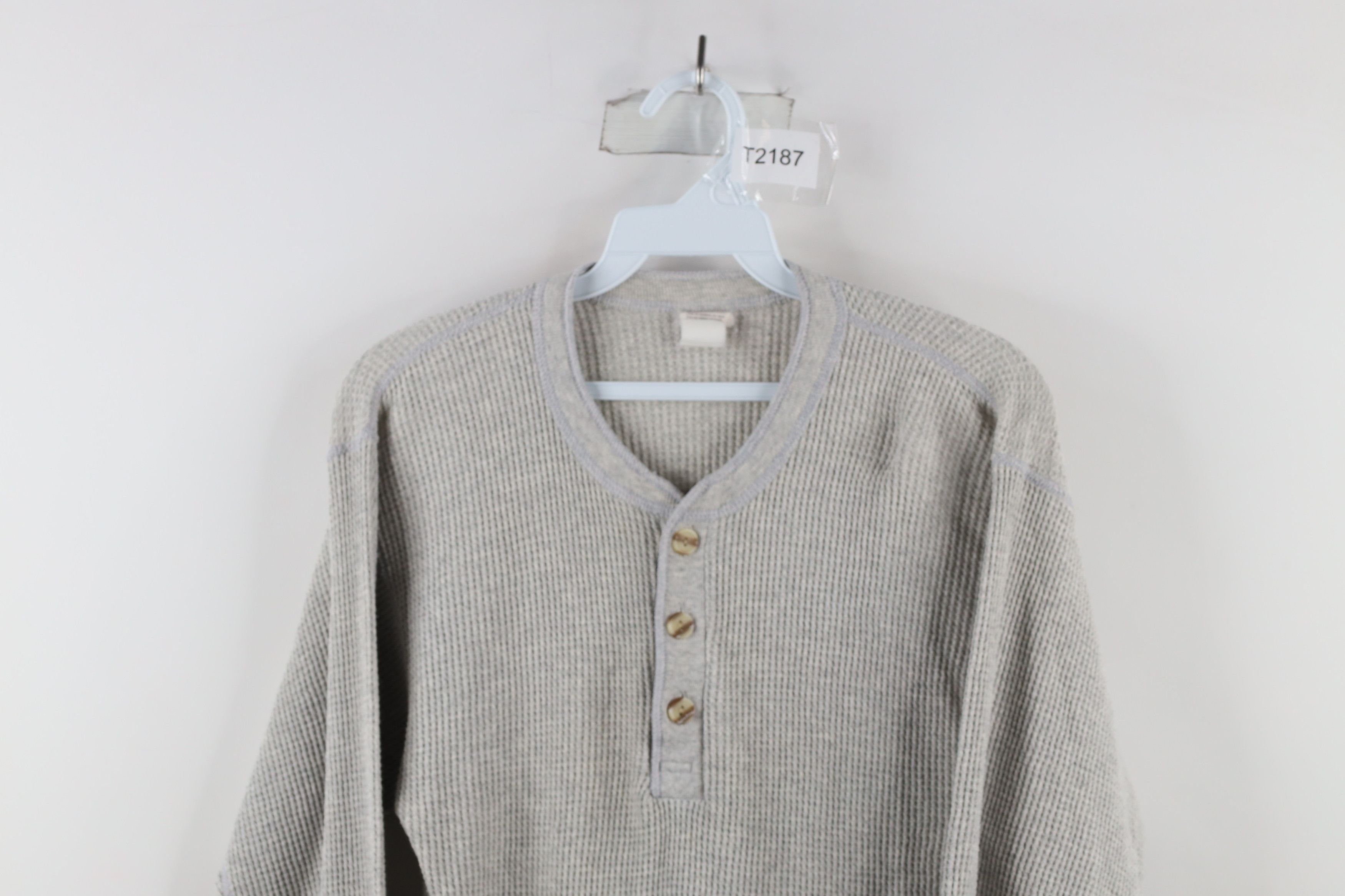 Hanes Vintage 90s Hanes Waffle Knit Henley T-Shirt Heather Gray Size US L / EU 52-54 / 3 - 2 Thumbnail