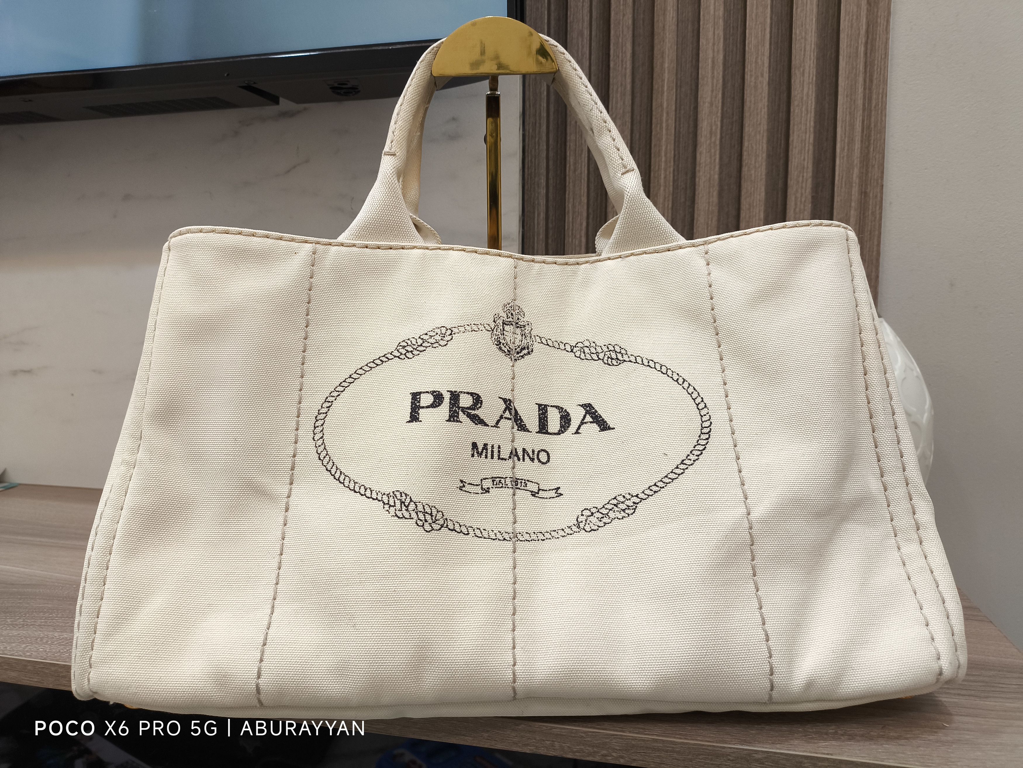 Prada Prada White Canapa Logo Canvas Satchel Black Size ONE SIZE - 1 Thumbnail