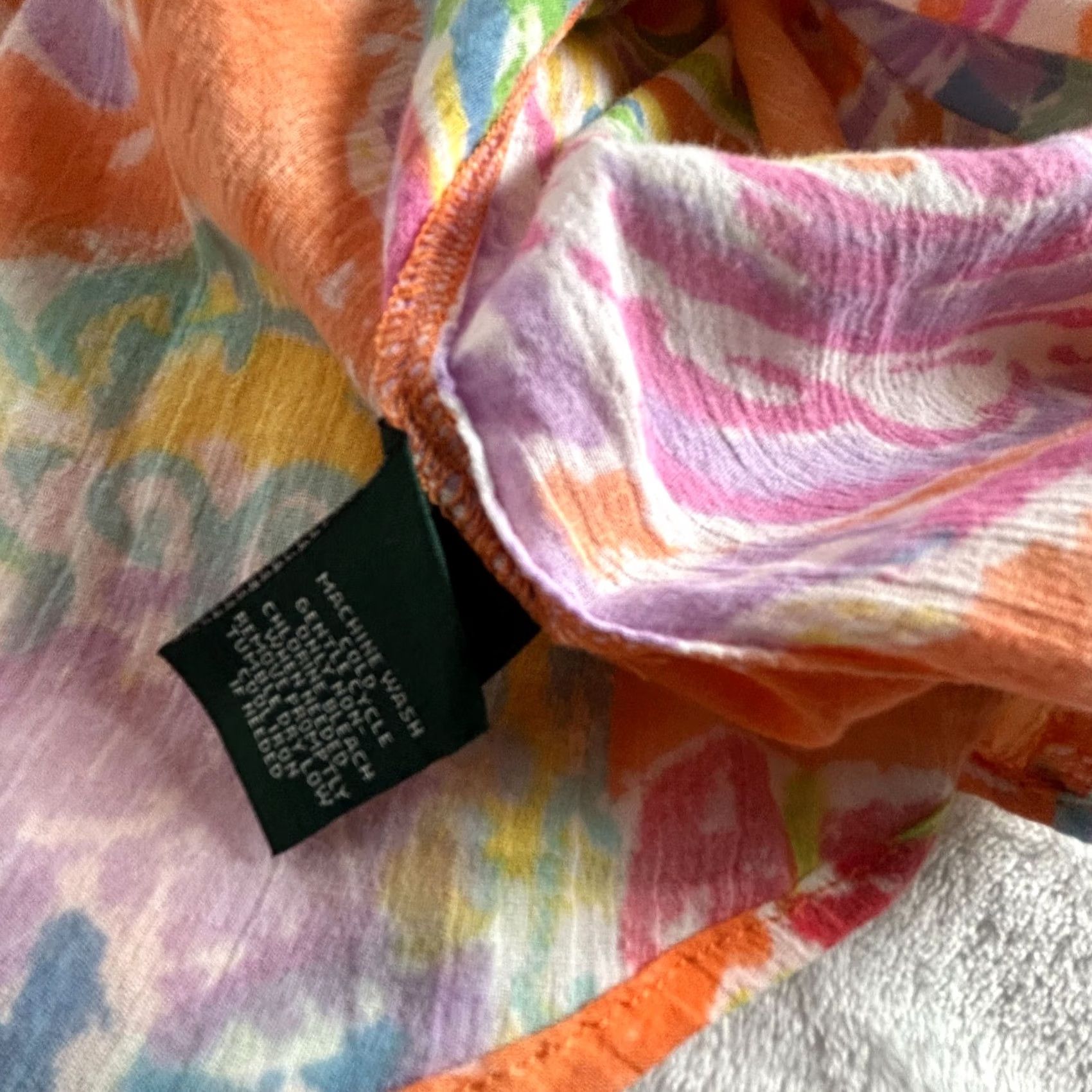 Ralph Lauren Lauren Ralph Lauren Womens Peasant Top Large Floral Orange Pink 100% Cotton Size L / US 10 / IT 46 - 4 Thumbnail