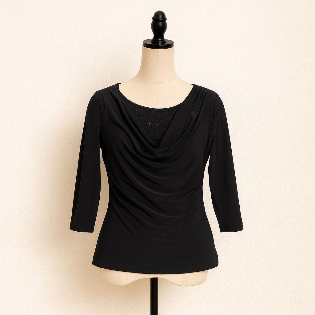 Other AB Studio Black Draped Front Blouse | Size S | 3/4 Sleeve El Size S / US 4 / IT 40 - 1 Thumbnail