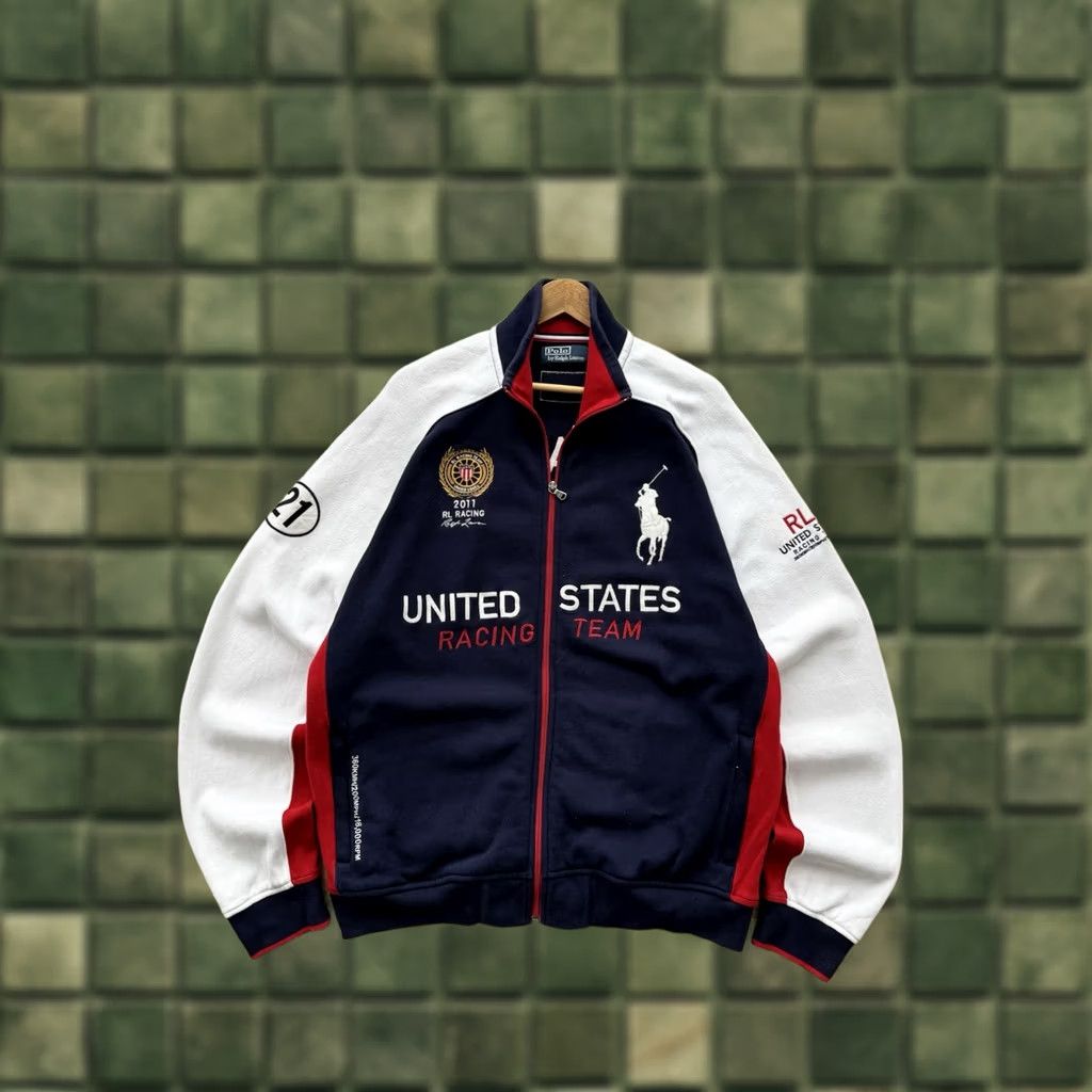 Polo Ralph Lauren VINTAGE Polo Ralph Lauren Racing Sweatshirt XL Blue USA Polo RL Racing 80s 90s Mens Pullover Size US XL / EU 56 / 4 - 1 Thumbnail