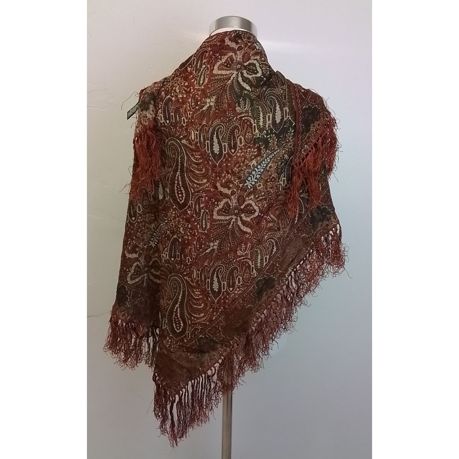 Ralph Lauren Ralph Lauren Wool Shawl Orange/Red Paisley Tassels VTG 90s Size ONE SIZE - 3 Thumbnail