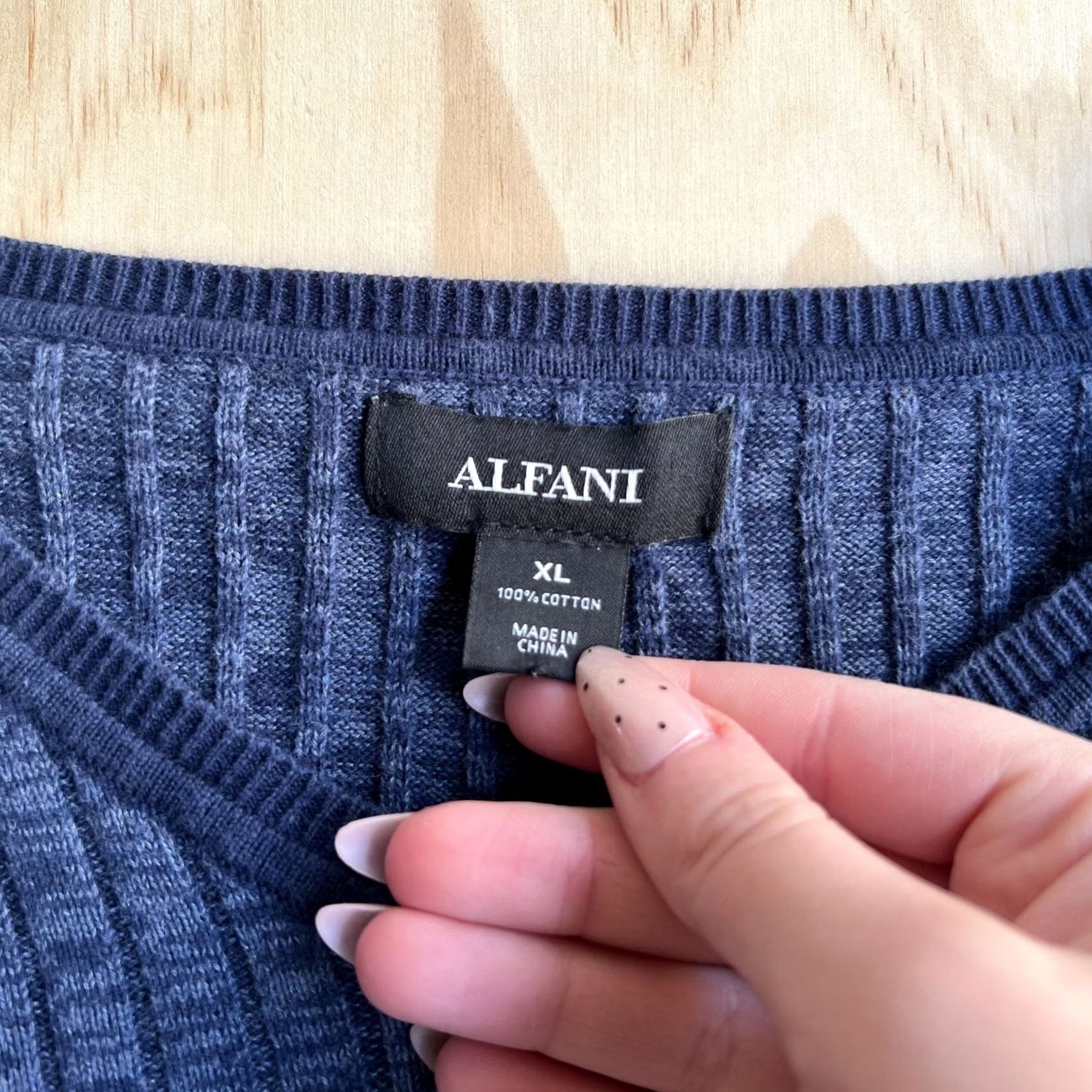 Alfani Alfani Sweater Mens XL Blue Striped V Neck 100% Cotton Ribbed Knit Pullover Size US XL / EU 56 / 4 - 3 Thumbnail