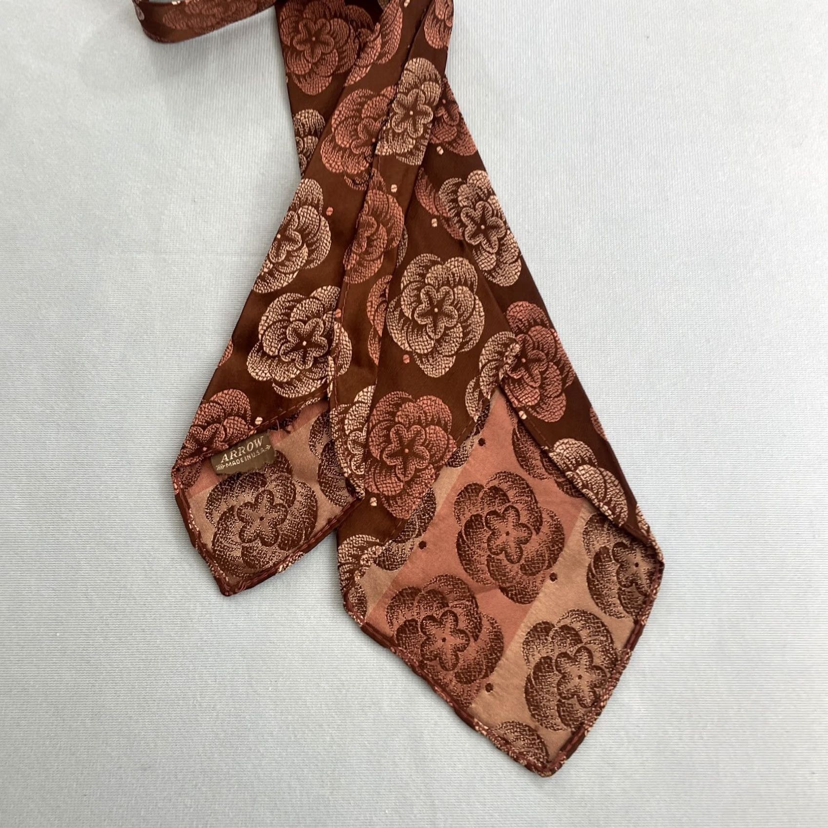 Arrow VINTAGE Arrow Tie Brown Silk Woven Floral MCM Wide Kipper Rockabilly 40s Vtg 4.5x51 Size ONE SIZE - 6 Thumbnail