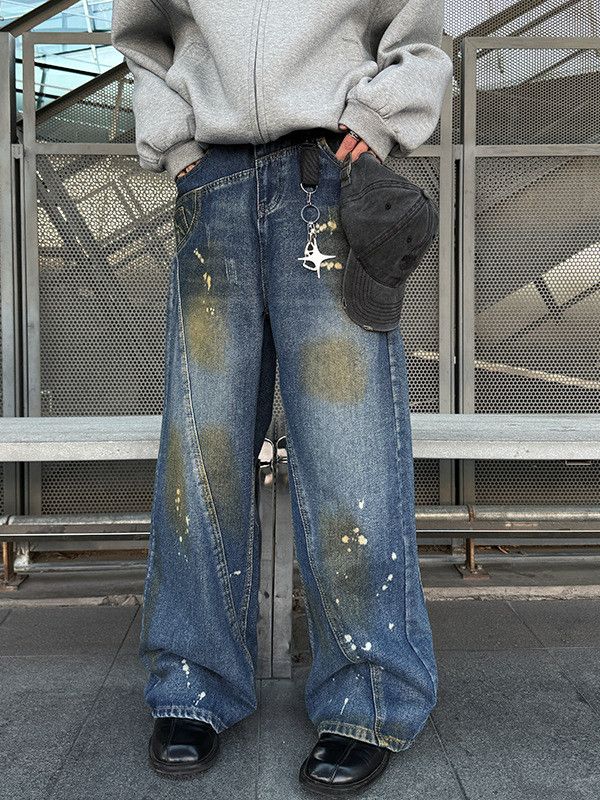 Japanese Brand Retro loose dirty dyed splashed ink jeans Size US 32 / EU 48 - 1 Thumbnail