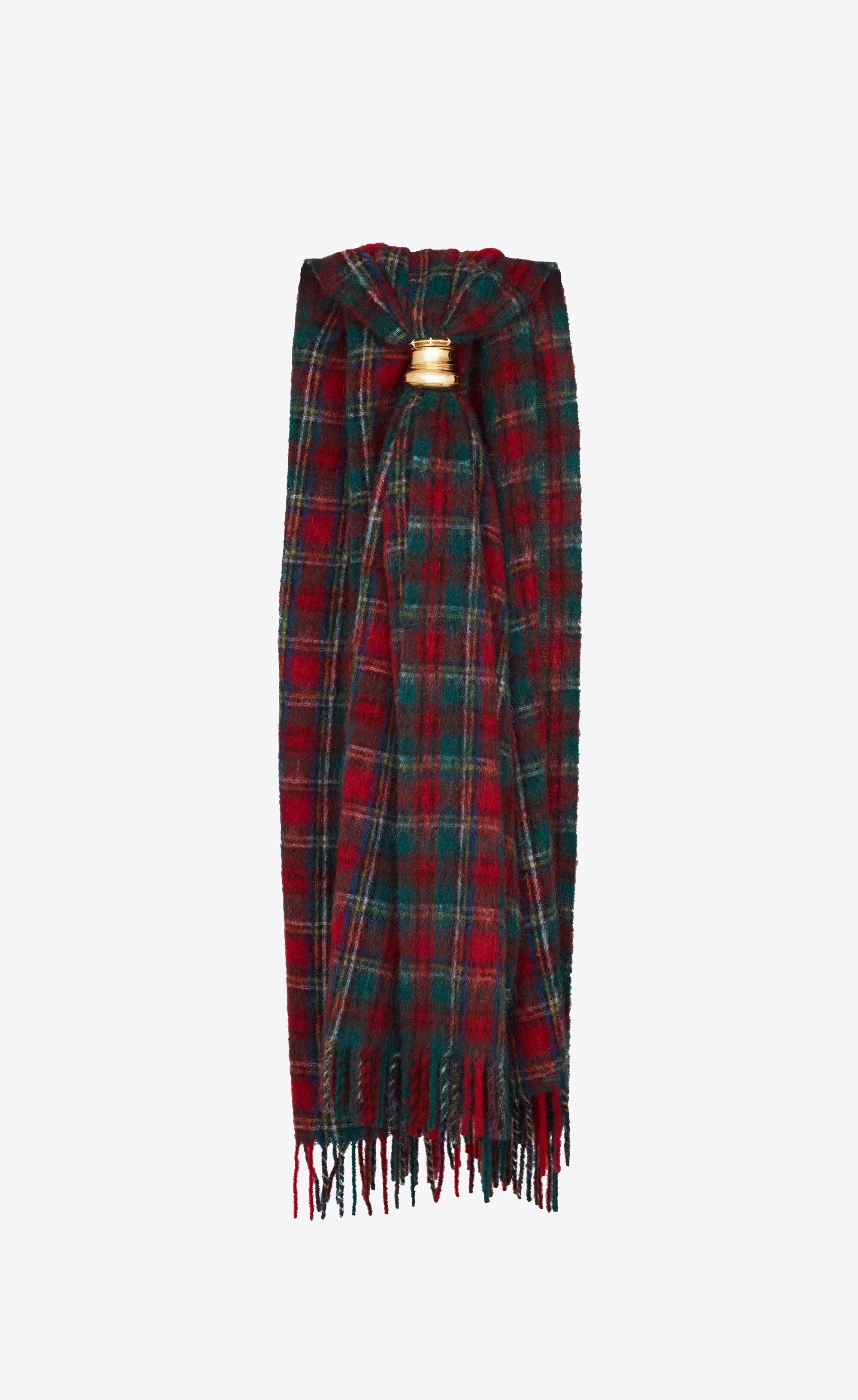 Saint Laurent Paris o1tp1o0125 Size: OS/Extra Long Scarf in Khaki/Red Size ONE SIZE - 1 Thumbnail