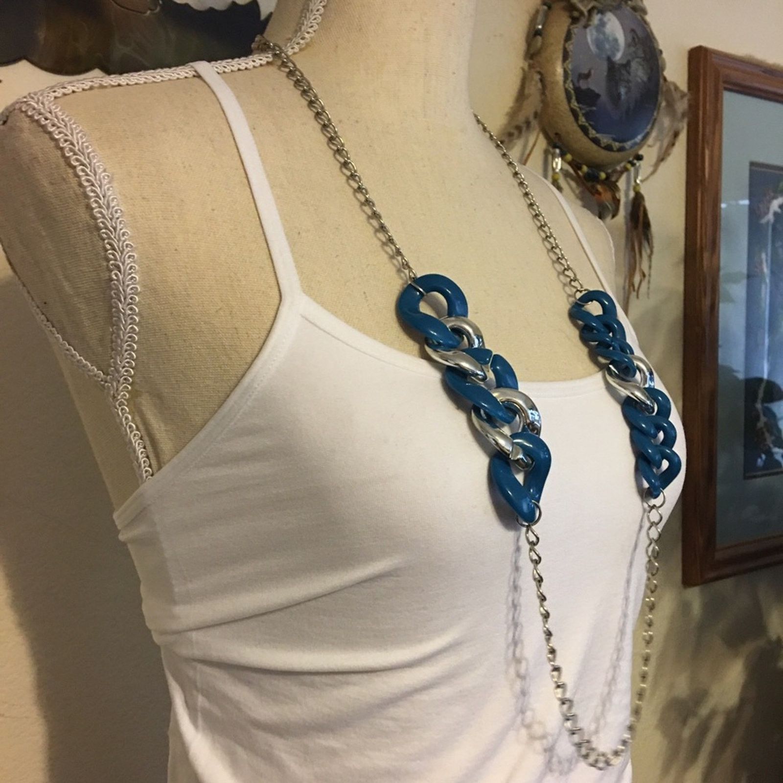 Jewelry Blue and silver large chain link long necklace Size ONE SIZE - 2 Thumbnail
