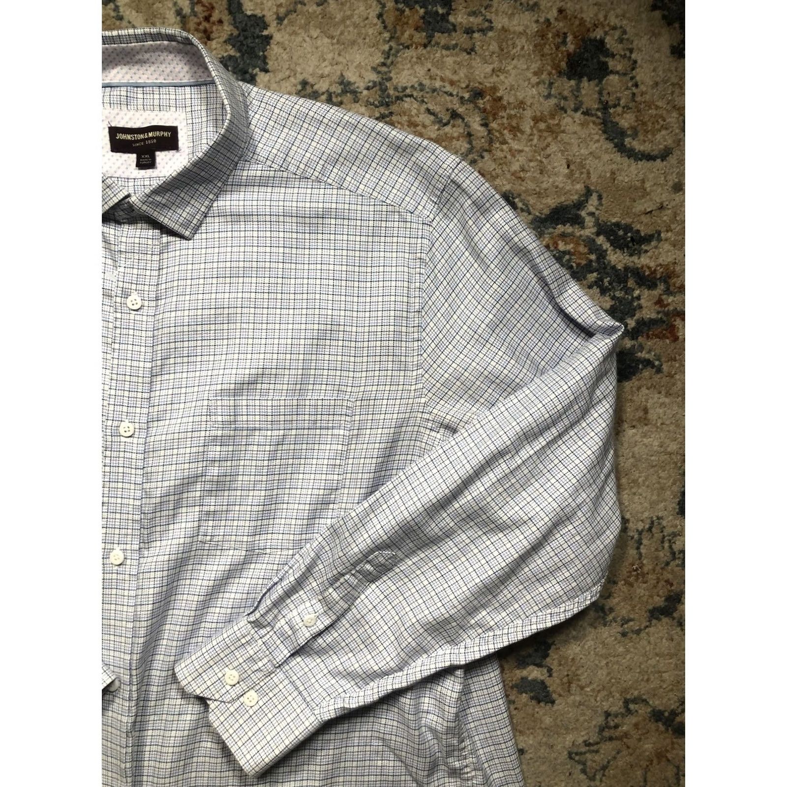 Johnston & Murphy Johnston & Murphy Shirt Mens 2XL Blue Check Dress Shirt Casual Shorter? Size US XXL / EU 58 / 5 - 4 Thumbnail