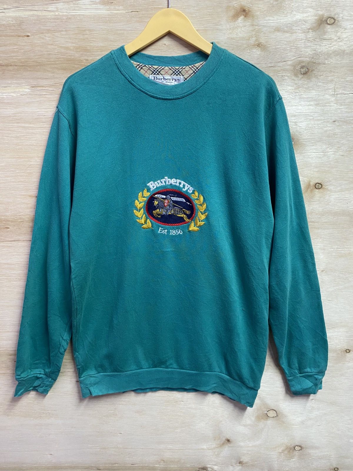 Burberry Vintage 90s Burberrys Embroidered Crest Sweatshirt Rare Teal Size US XL / EU 56 / 4 - 1 Thumbnail