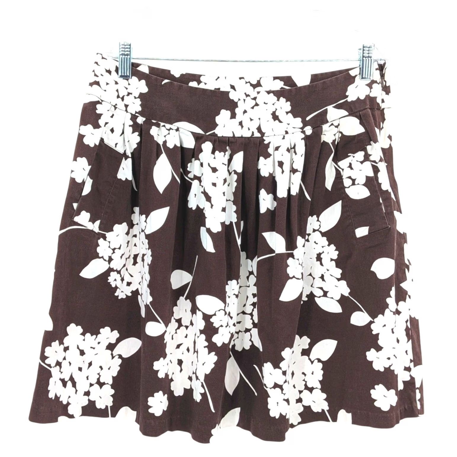 Vintage CATO Brown White Floral Skater Skirt Cotton Blend Size 12 Women Mini A-Line Short Office Vintage Womens Size 34" / US 12 / IT 48 - 2 Thumbnail
