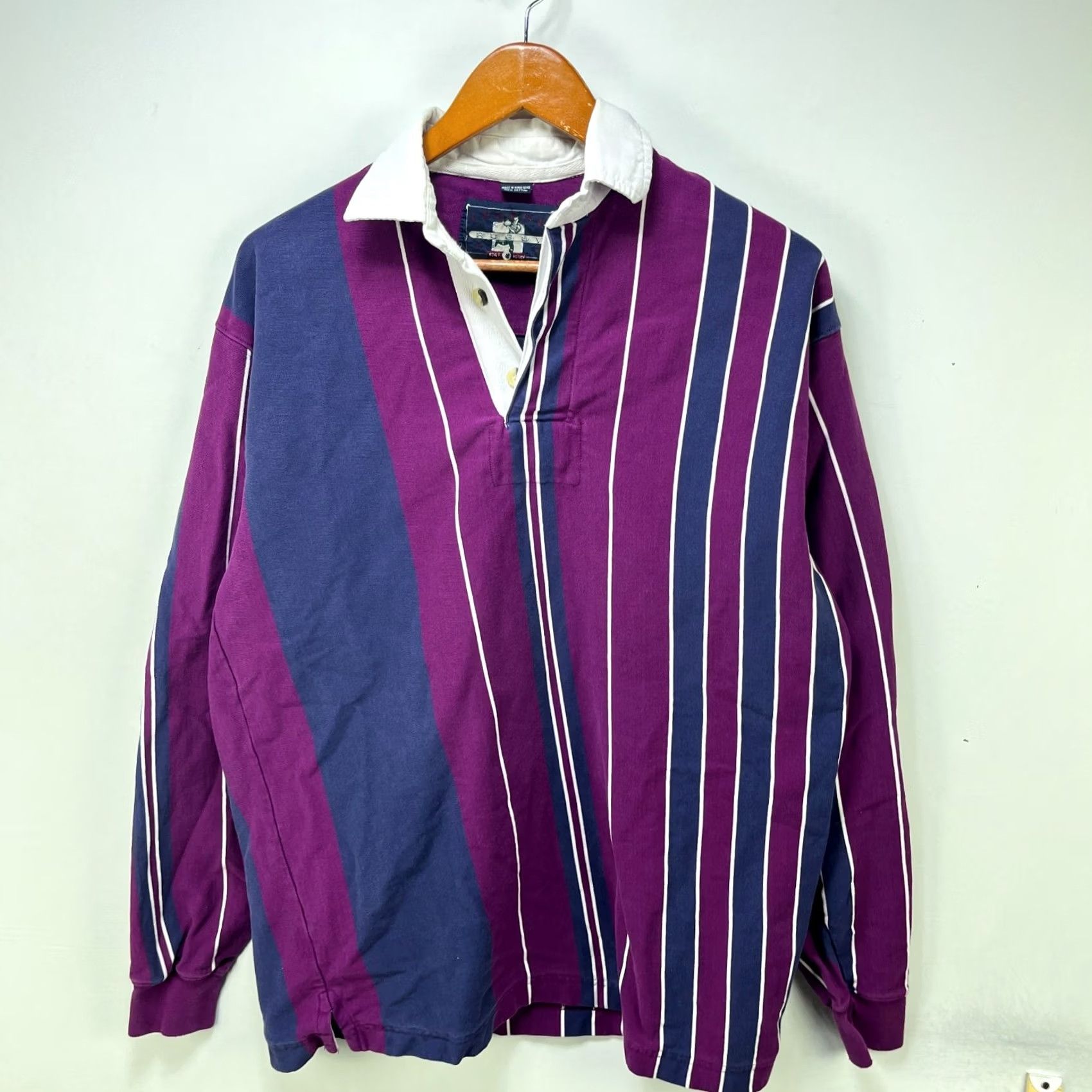 Vintage VINTAGE Rugby Polo Shirt Striped Purple 90s Hunting Logo Button M Men Size US M / EU 48-50 / 2 - 2 Thumbnail