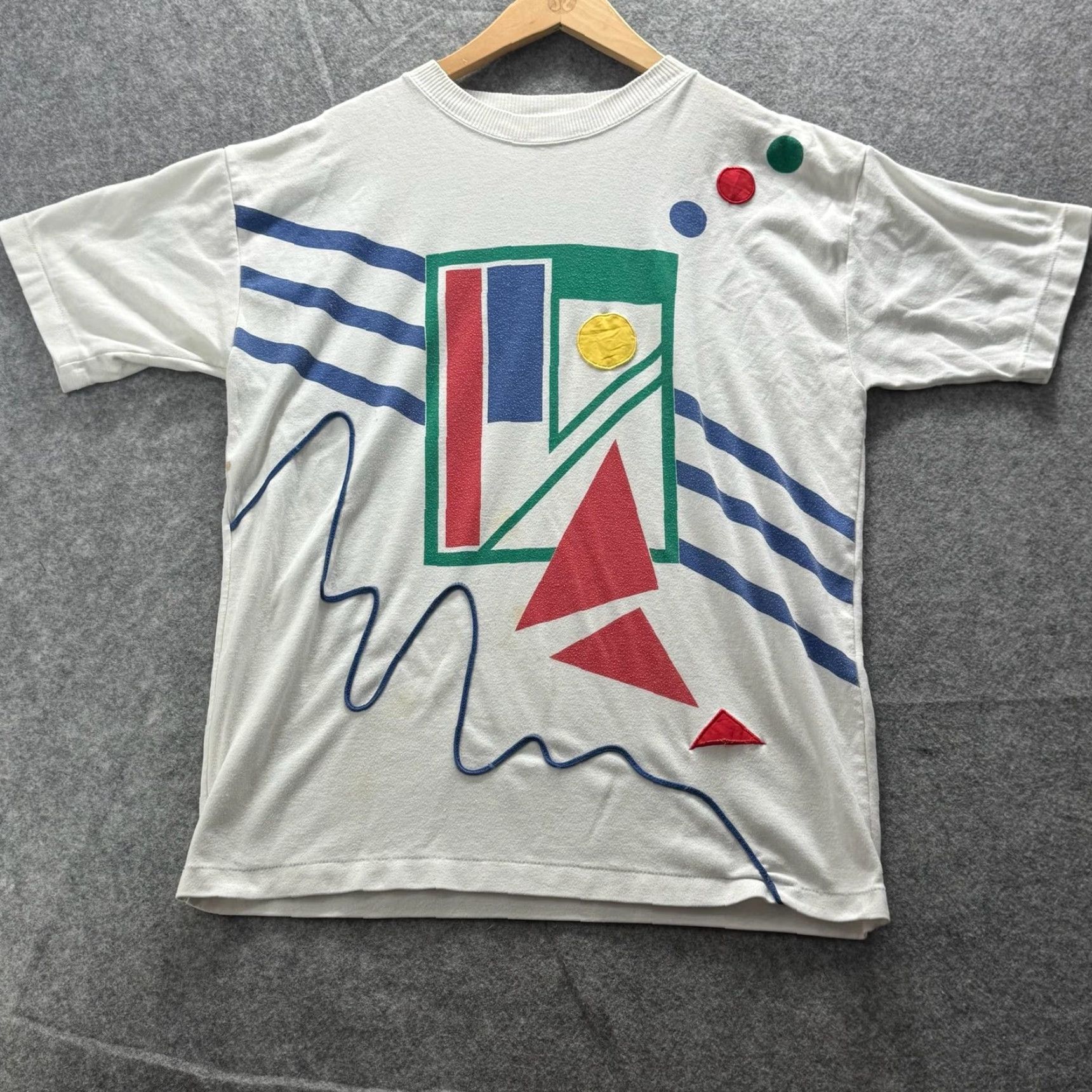 Vintage Vintage White Geometric Print Shirt Mens L Crew Neck Short Sleeve Graphic Tee Size US L / EU 52-54 / 3 - 2 Thumbnail