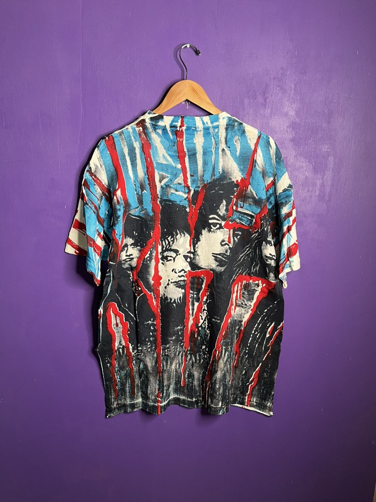 Band Tees × Vintage Vintage 80s KISS faces big AOP tour t-shirt Size US XL / EU 56 / 4 - 2 Thumbnail