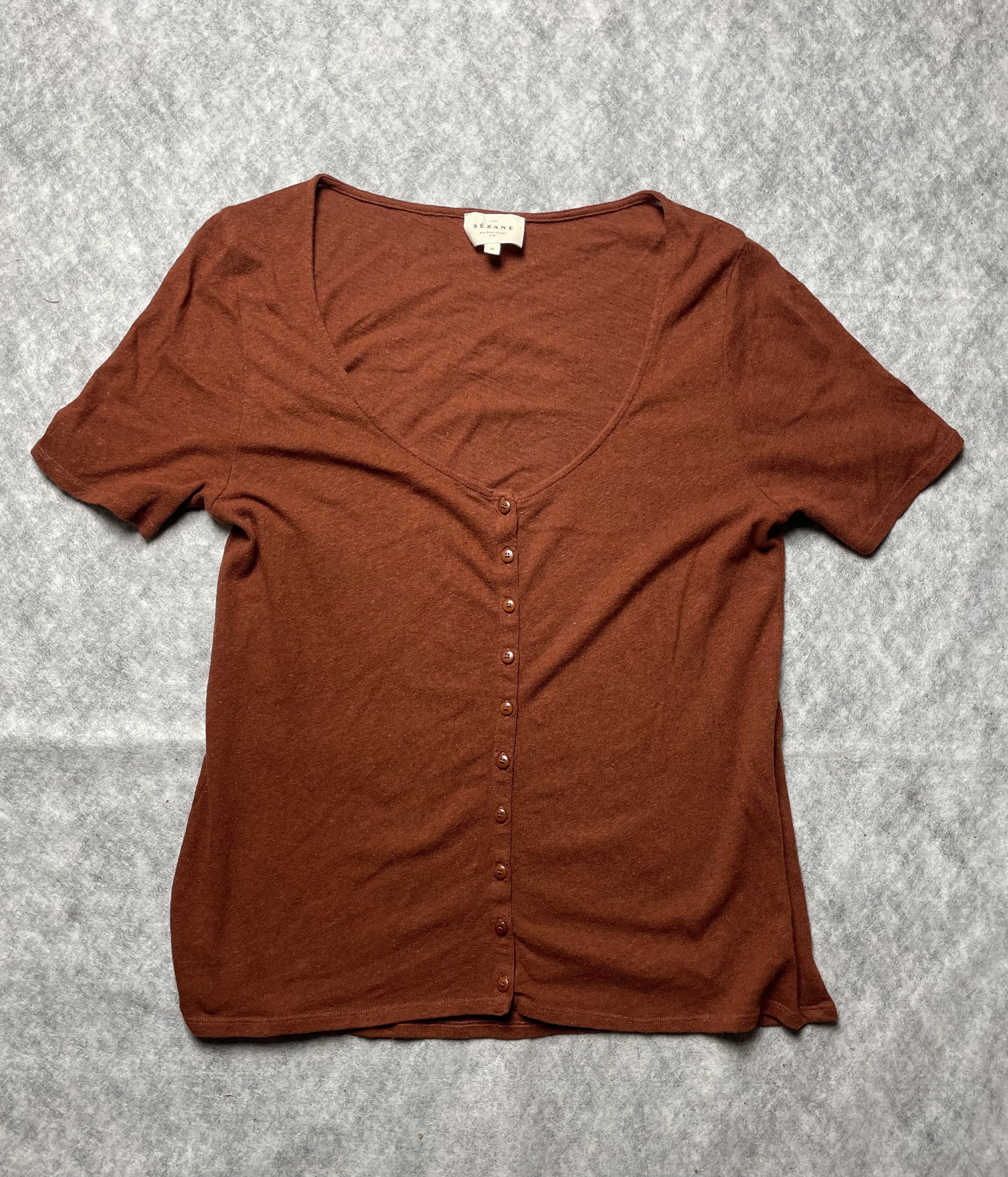 Sezane SEZANE Milo T-shirt Cotton Linen Havana Size M Size L / US 10 / IT 46 - 6 Thumbnail