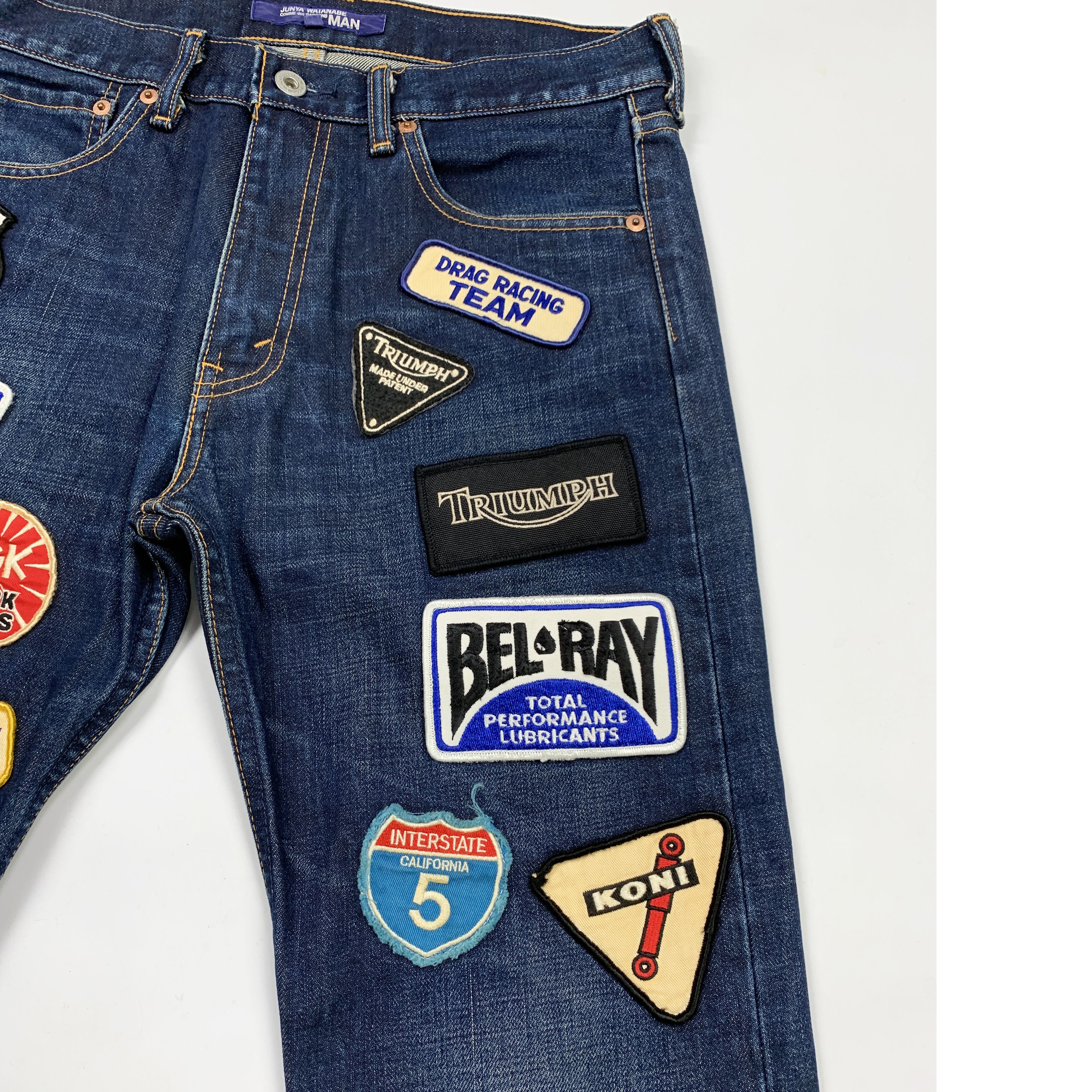 Comme des Garcons × Junya Watanabe 2002 Motorcycle Patch Denim Jeans Size US 31 - 3 Thumbnail