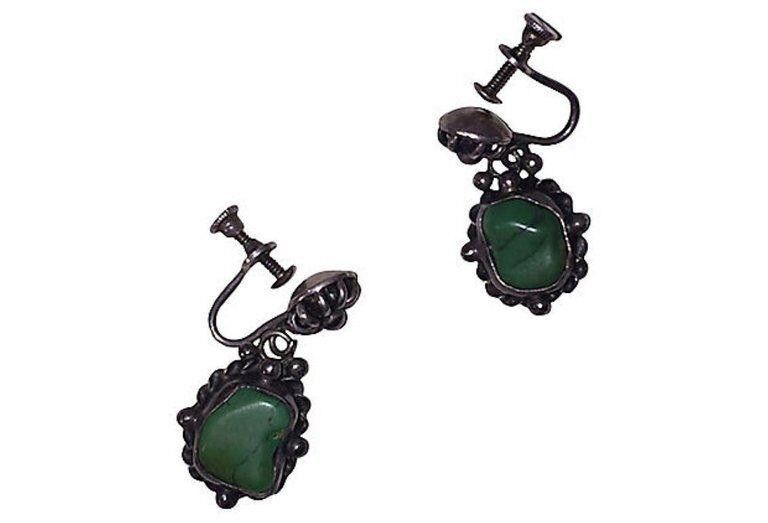 Designer Chinese Sterling Silver Turquoise Drop Earrings Size ONE SIZE - 2 Thumbnail